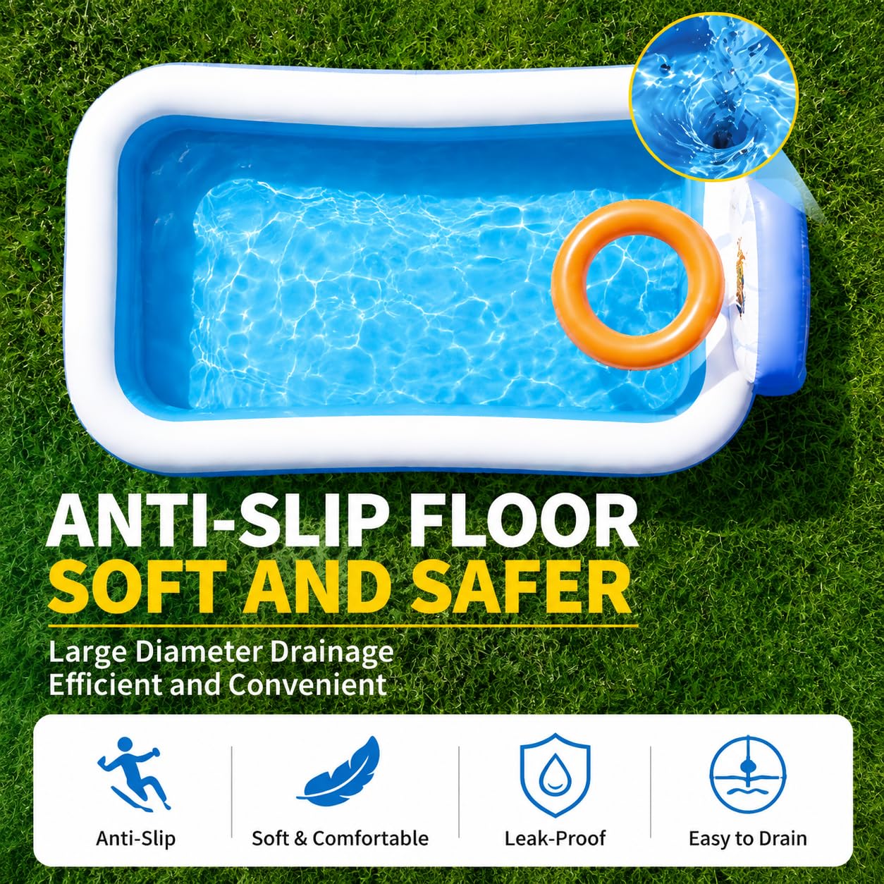 Aufblasbares Schwimmbad, 304,8 x 182,9 x 61 cm, Kinderpools, Familien-Lounge-Pools verdickt, oberirdischer Familienpool für Sommer-Wasserparty, Hinterhof, Garten, Rasen | Family Lounge Pools Verdickter oberirdischer Familienpool für Sommer-Wasserparty, Hi