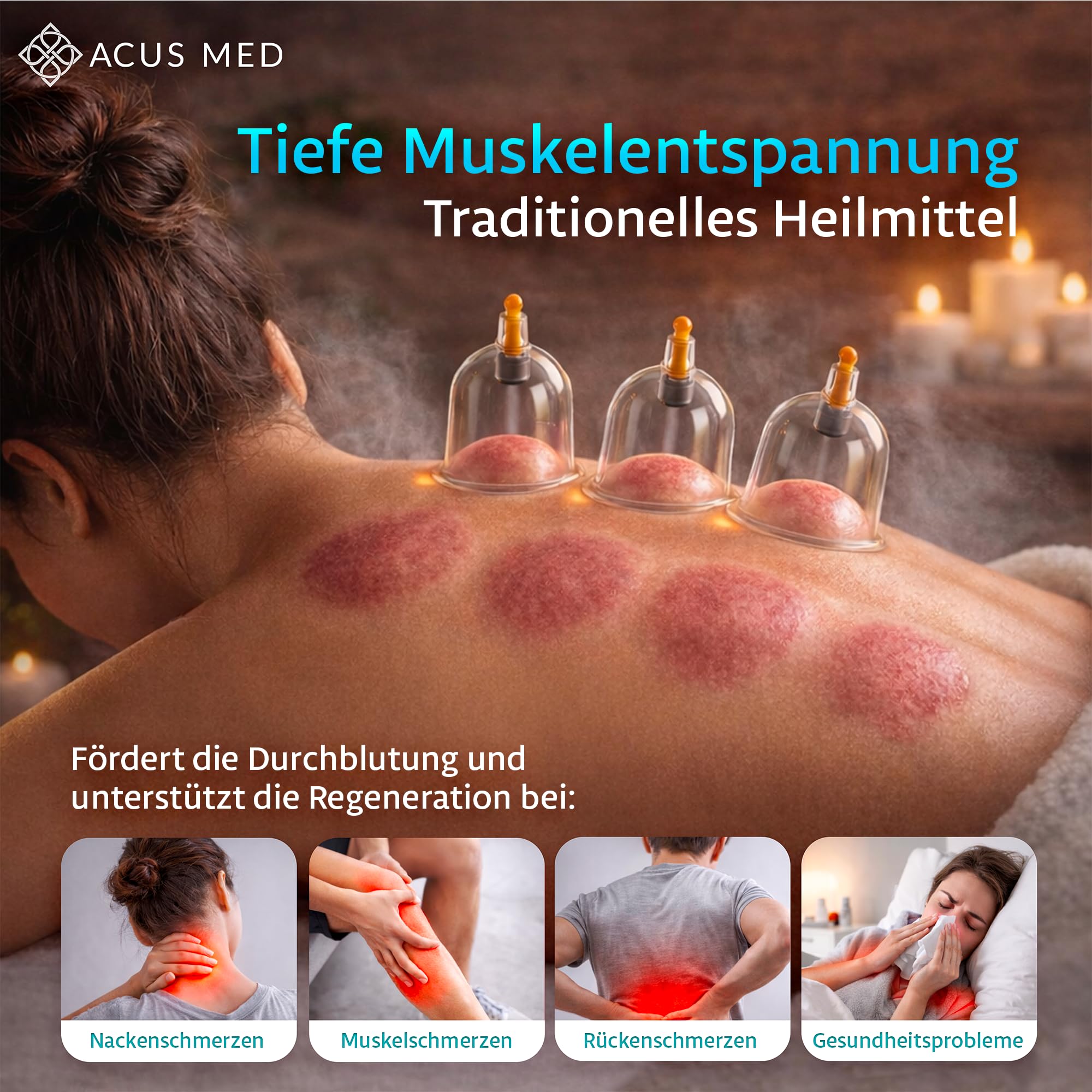 Schröpfgläser Set mit Vakuumpumpe 12 Stück - Schröpfset mit 6 Therapiemagneten - für Gesicht und Körper zur Gegen Cellulite, Spannung und Entspannen Muskeln