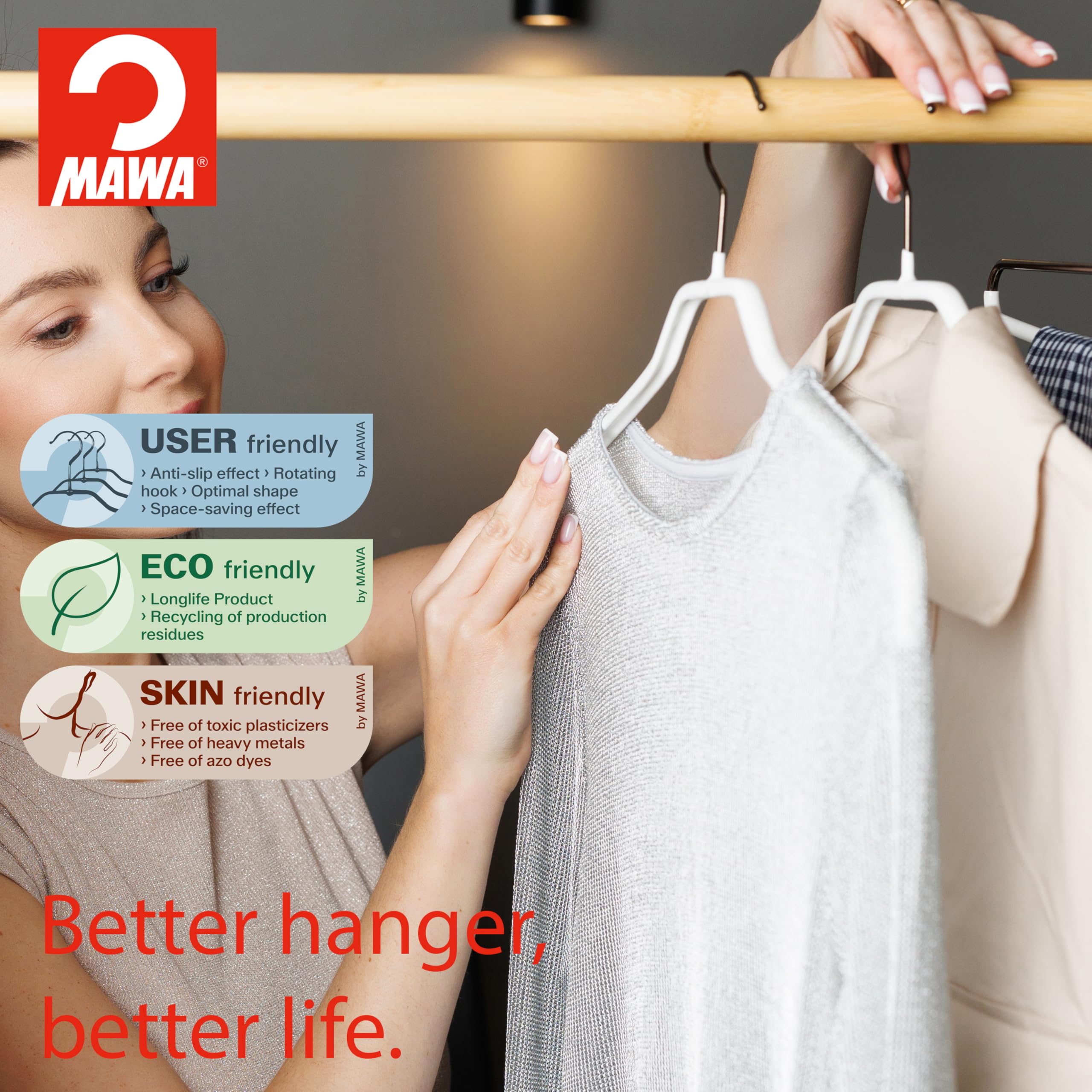 MAWA by Reston Lloyd Silhouette - Percha para Pantalones y Faldas (5 Unidades), Color Blanco