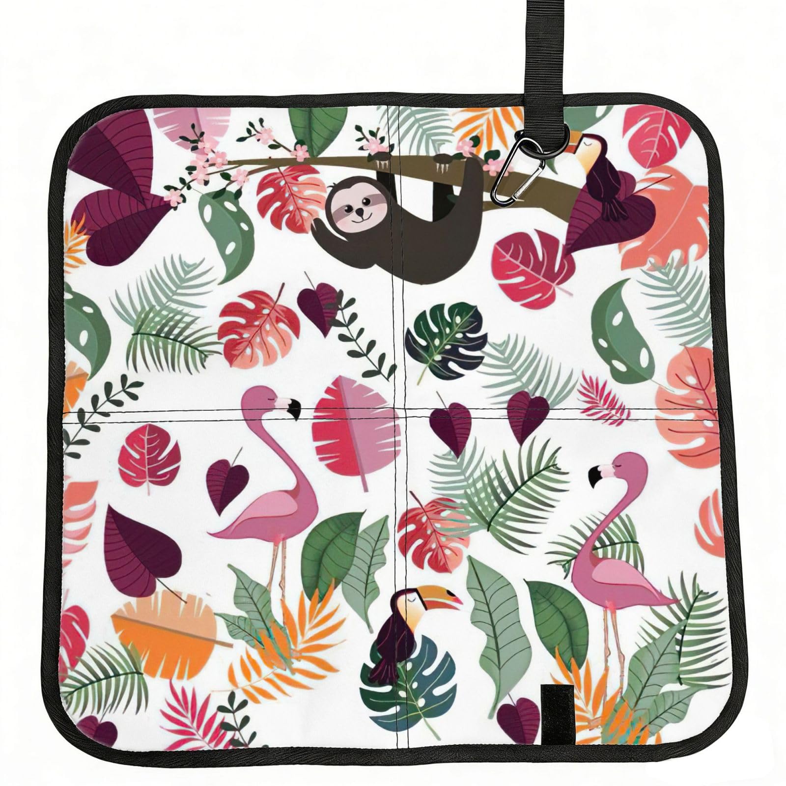 bghdfa Sloth In Pink Tropical Leaf Print Outdoor Sitting Mat Waterproof Oxford Cloth Seat Cushion Folding Foam Camping Seat For Picnic