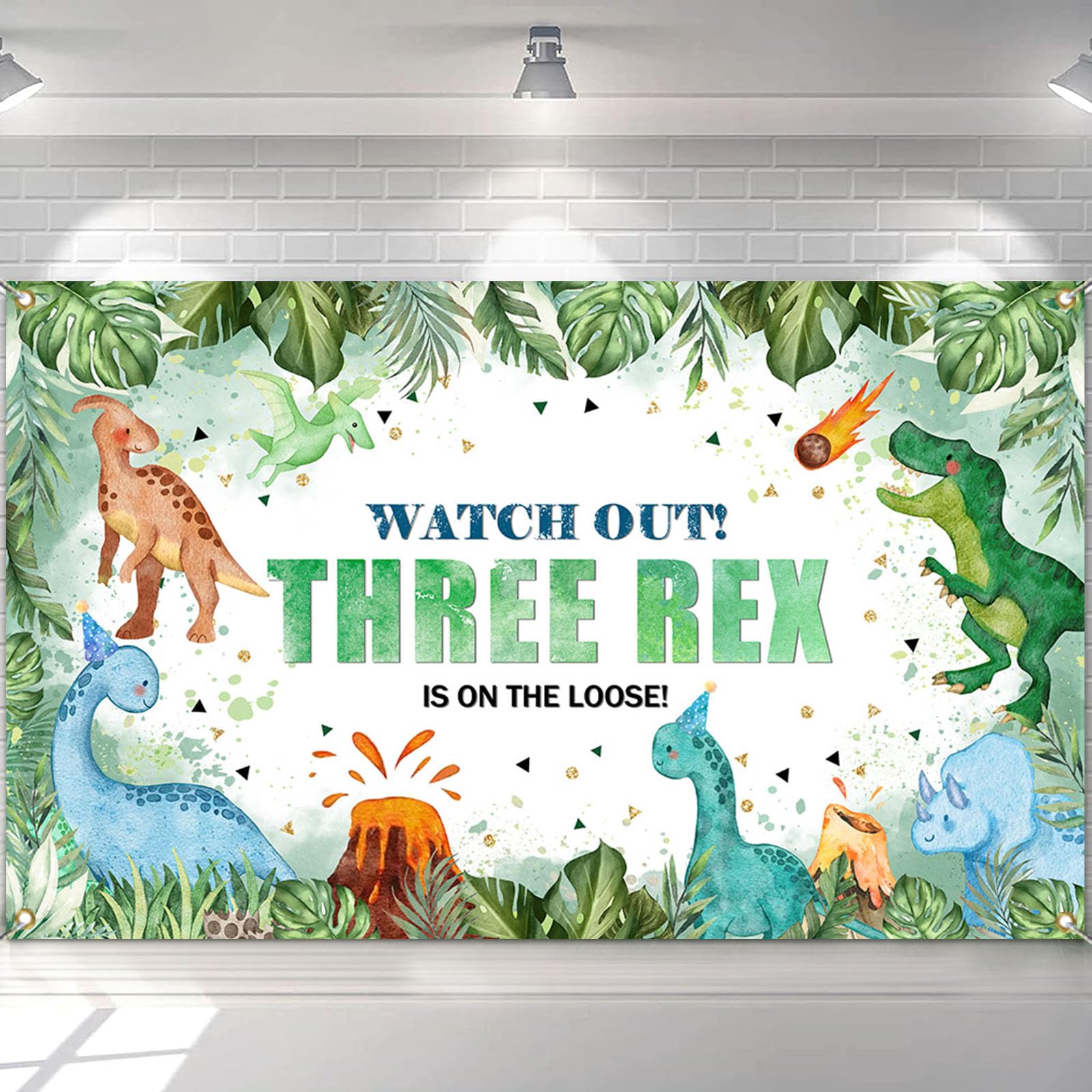 Mocsicka Dinosaur Three-rex Birthday Backdrop for Boy Happy 3rd Birthday Background 3 Years Old Party Decorations Supplies Banner Photo Shoot Studio