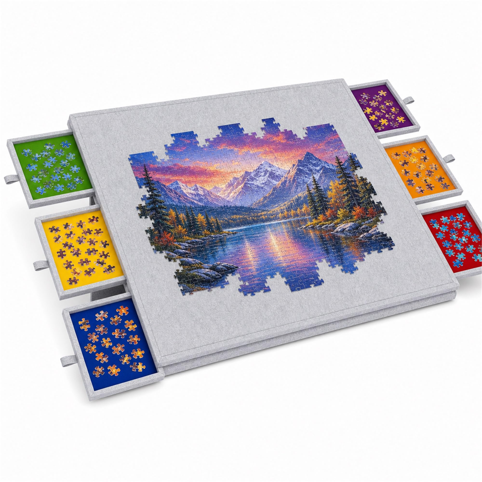 Tablero de Rompecabezas de Fieltro hasta 2000 Piezas,Mesa Plegable inclinable con 6 cajones,Soporte 2 en 1 y Cubierta