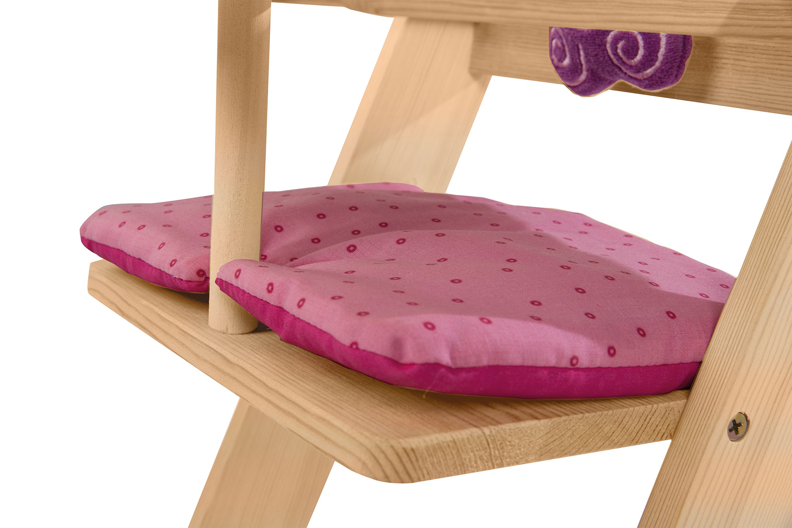 roba Seggiolone per Bambole Happy Fee, con Fiore, Legno Naturale, Cuscino Rosa