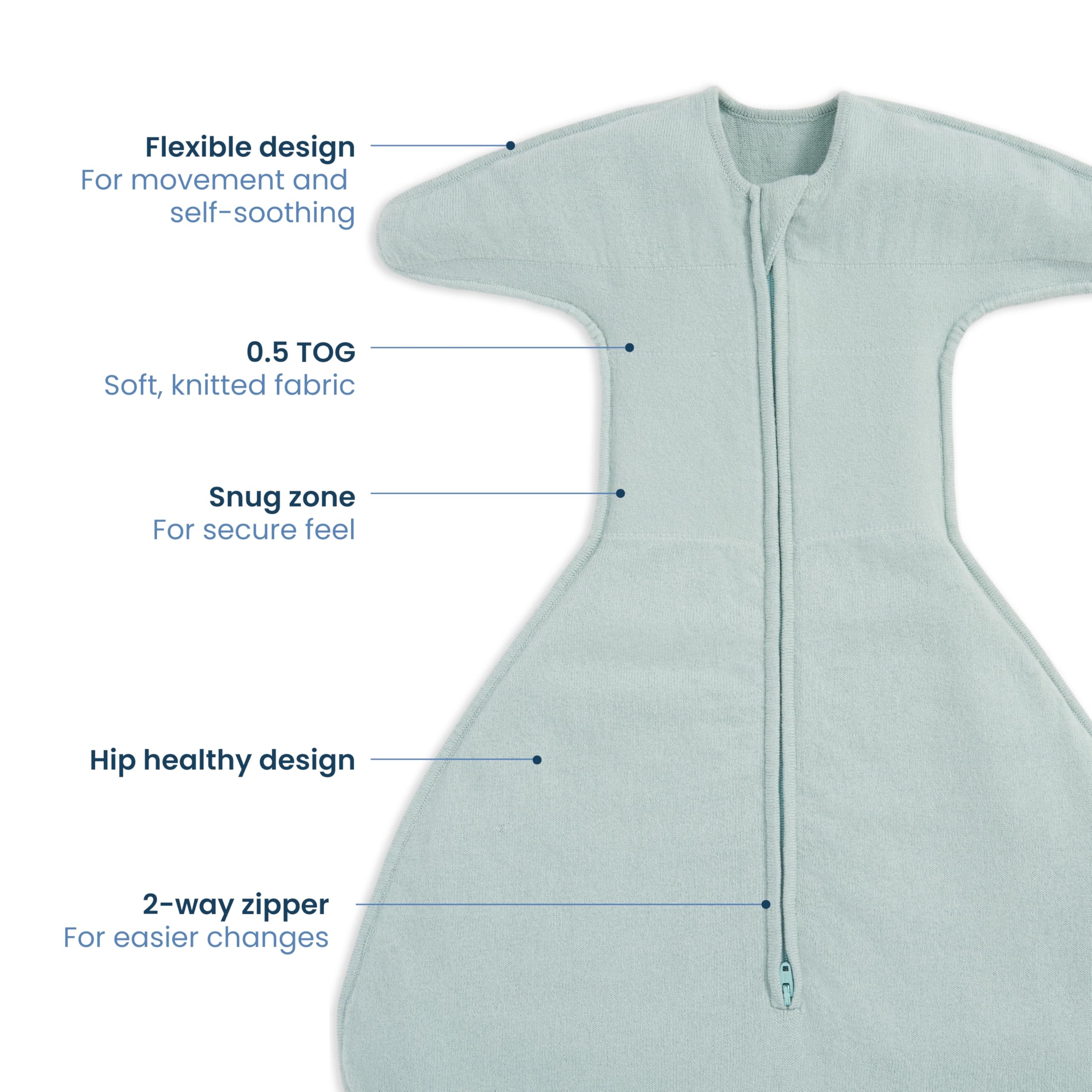 HALO Sleepsack SwaddleStretch, Arms Up or Extended Arms, Newborn Baby Swaddle, 0 – 3 Months, 0.5 TOG, Calm Sage — view 3