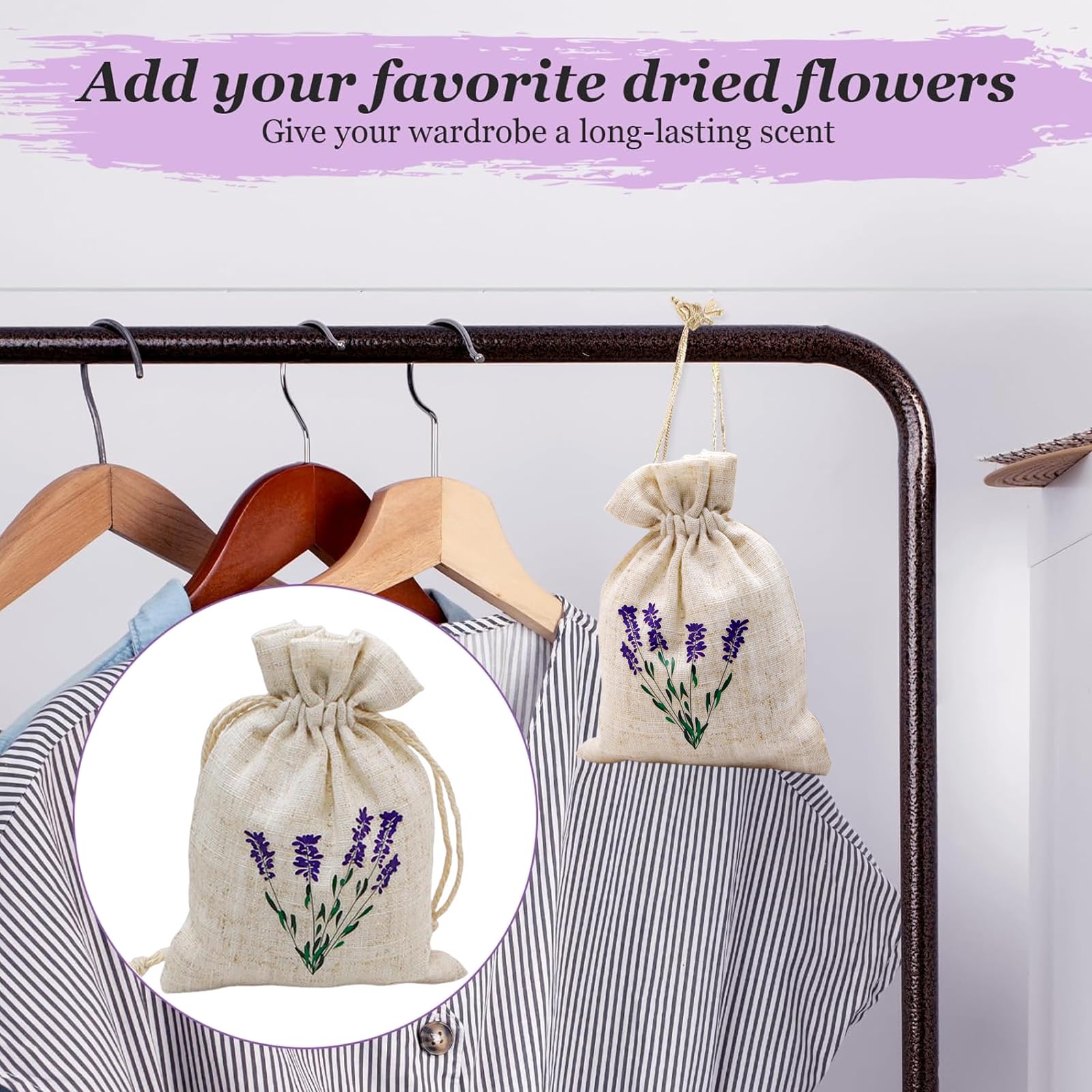 12 Pièces Sachets de Lavande Parfumés, Sachet Lavande Armoire avec Parfum Intense, Désodorisant Naturel et Antimites Vetements, Parfumés Réutilisable pour Armoire, Tiroir, Maison
