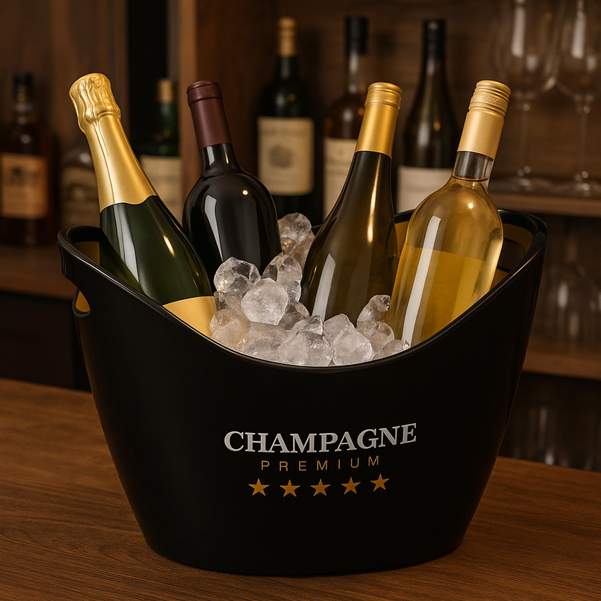 Relaxdays Cubitera para Botellas, 8 L Volumen, Enfriador Bebidas, Champanera, Cava, Vino, 25,5x35x25,5 cm, Negro/Dorado, 100% Plástico