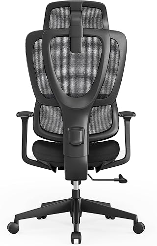 Miniatura 5 de Silla de oficina ergonómica de malla con respaldo alto, reposacabezas ajustable, cómodo soporte lumbar, asiento transpirable negro, base rodante