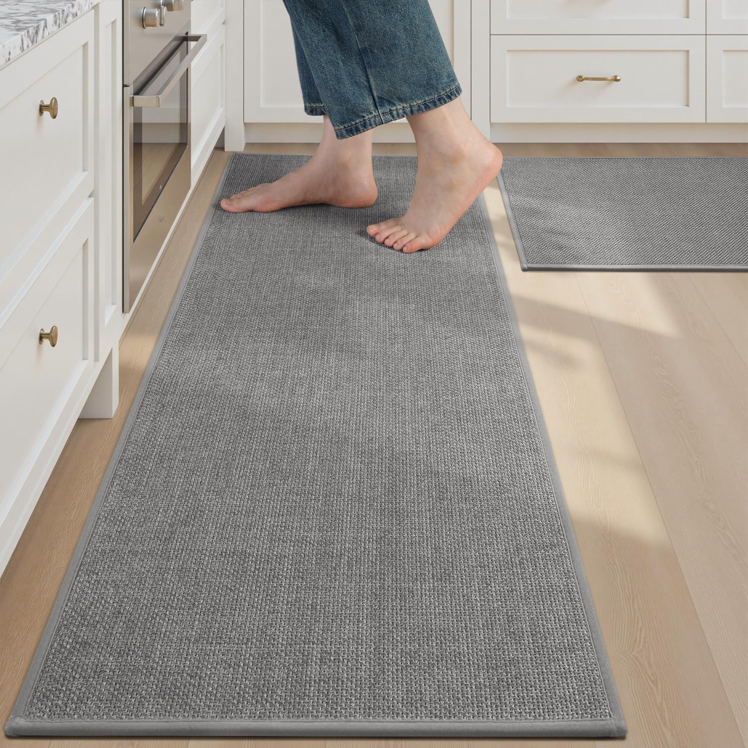 PADOOR Kitchen Rugs Sets of 2, Anti Fatigue Mats for Kitchen Floor Super Absorbent 17"x30"+17"x47" Kitchen Rugs Non Slip Washable-Kitchen Mats Comfort Standing Floor Mat in Front of Sink Grey