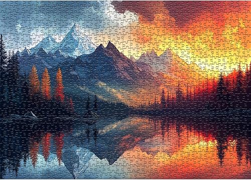 Miniatura 7 de Rompecabezas de montaña para adultos de 1000 piezas, rompecabezas de arte de paisaje de bosque natural, árboles escénicos, coloridos degradados con