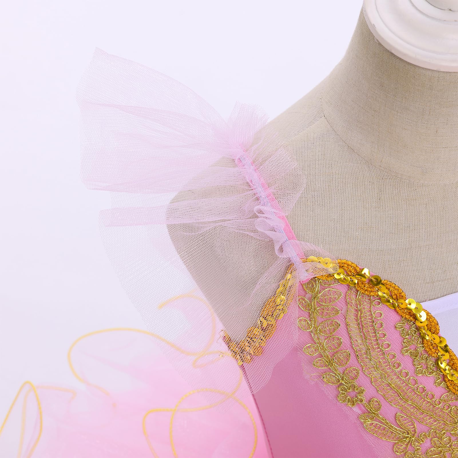IDOPIP Tutu de ballet pour filles : justaucorps à manches flottantes avec col en V brodé pour filles – Tutu de danse crêpe performance
