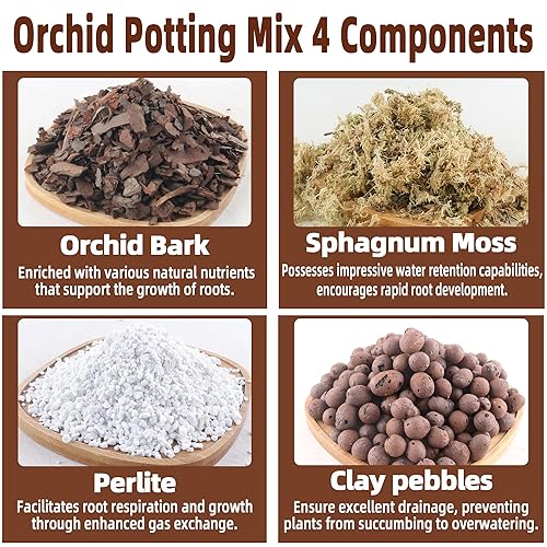 Miniatura 3 de Mezcla para macetas de corteza de orquídeas de 9 cuartos, mezcla de corteza de pino, perlita orgánica, musgo esfagnum y arcilla de leca para