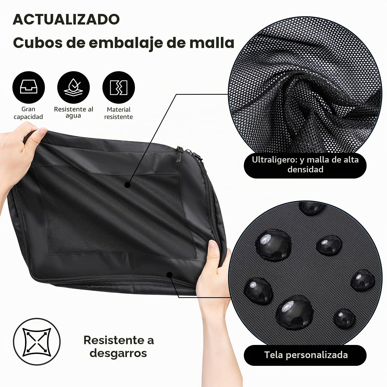 Cubos de embalaje para maletas, juego de 10, organizadores de equipaje ligeros, cubos de embalaje para accesorios de viaje - Negro