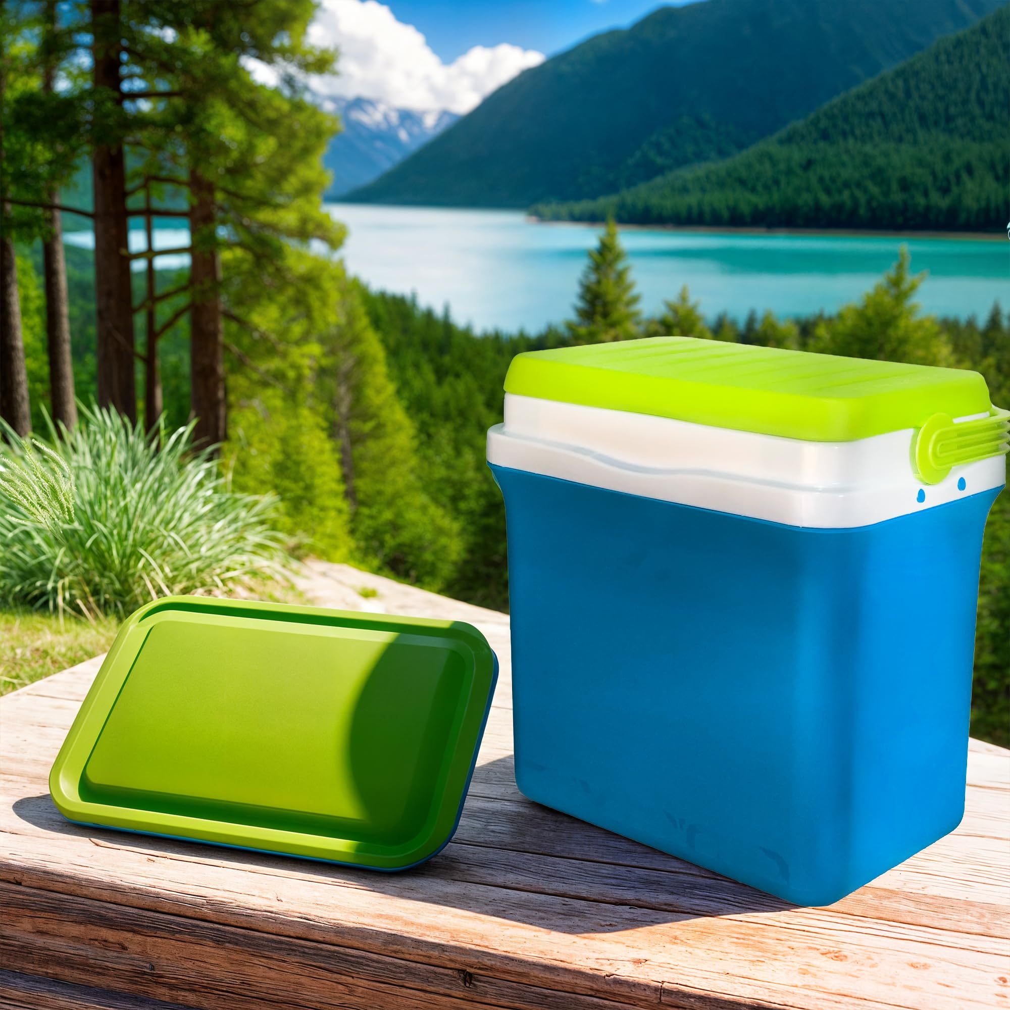 Sicignano | Frigo Box Frigorifero Portatile con Tavoletta Freezer 400ml – Maniglia Ergonomica, Adatto per Campeggio Picnic Attività all'Aria Aperta (Frigo Box + 4 Piastre, 29,5 lt)