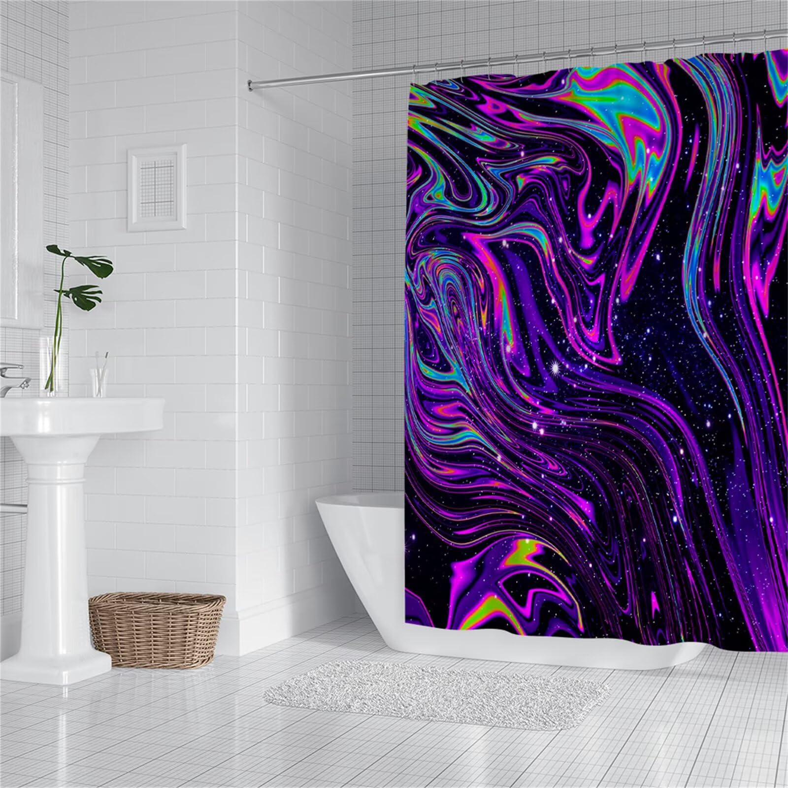 Rideau douche abstrait violet anti-moisissure étanche 100x180 pour baignoire