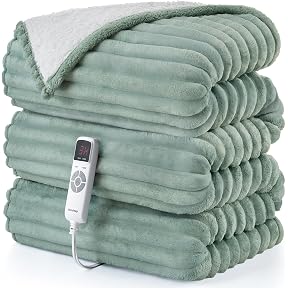 EHEYCIGA Heated Blanket - Electric Throw with 9 Heating Levels & 10 Hr Auto Off, Soft Cozy Sherpa Washable Blanket, 50 x 60 Inches