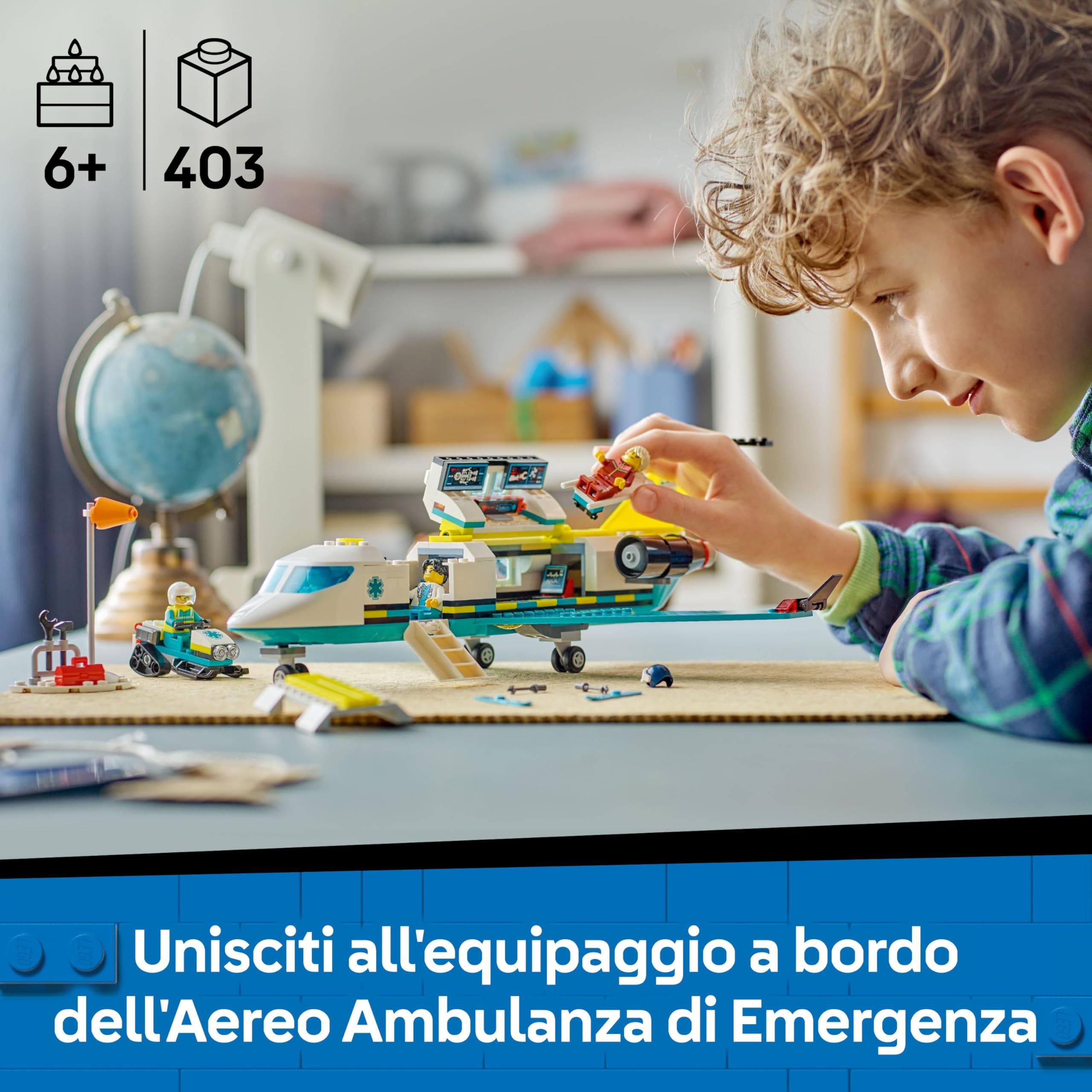 LEGO City Emergency Air Ambulance Airplane Toy - Medical Plane Model - 3 Minifigures incl. a Doctor and Pilot, plus a Snowscooter, Stretcher & Tools, Gift for 6+ Year Old Boys - 60465