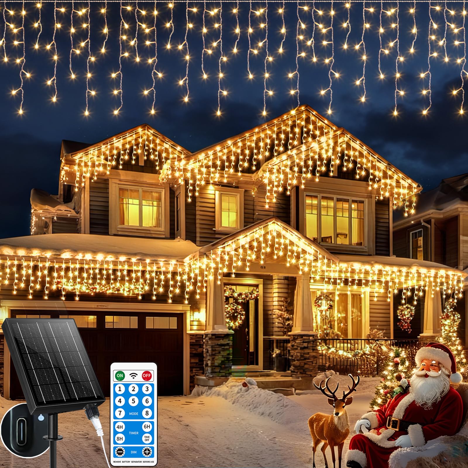 660LED Solar Eisregen Lichterkette, 20+5M Erweiterbar Lichtervorhang mit IP65 8 Modi, Timer, Memory-Funktion Weihnachtsbeleuchtung für Innen Außen Weihnachten Deko Dach Balkon (Warm)