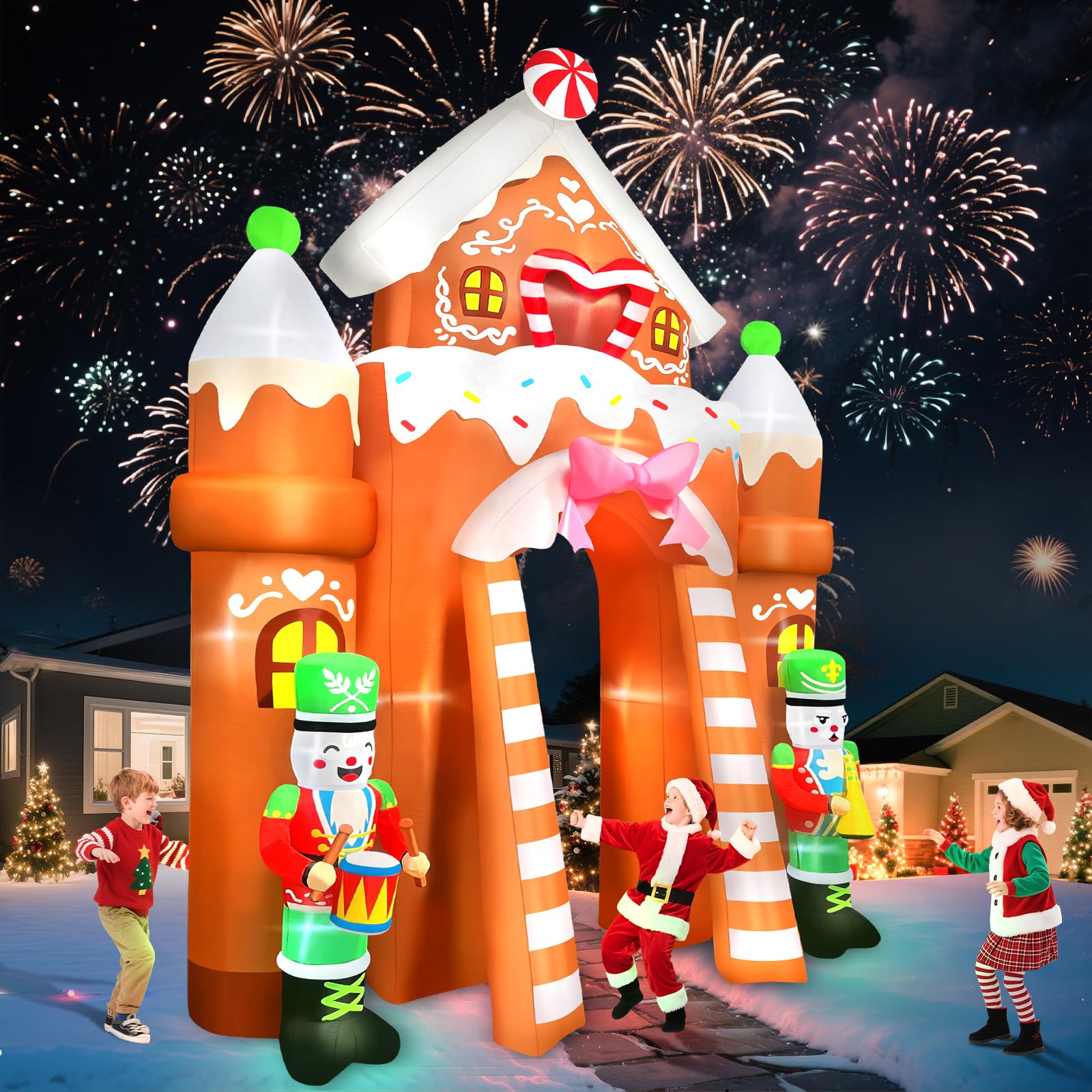 Kalolary Décoration Gonflable de Noël, D'épice Géante avec Lumières LED Intégrées pour Fête, Intérieur, Extérieur, Pelouse, Jardin (Soldats Gingerbread Archway)