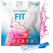 FITTEAM Fit Sticks Organic Energy and Wellness Beverage - Organic Energy Drink Mix - Mental Focus, Energy and Metabolism Boost - Mood Support and Antioxidants - 30 Packs de Stick emball&eacute;s individuellement