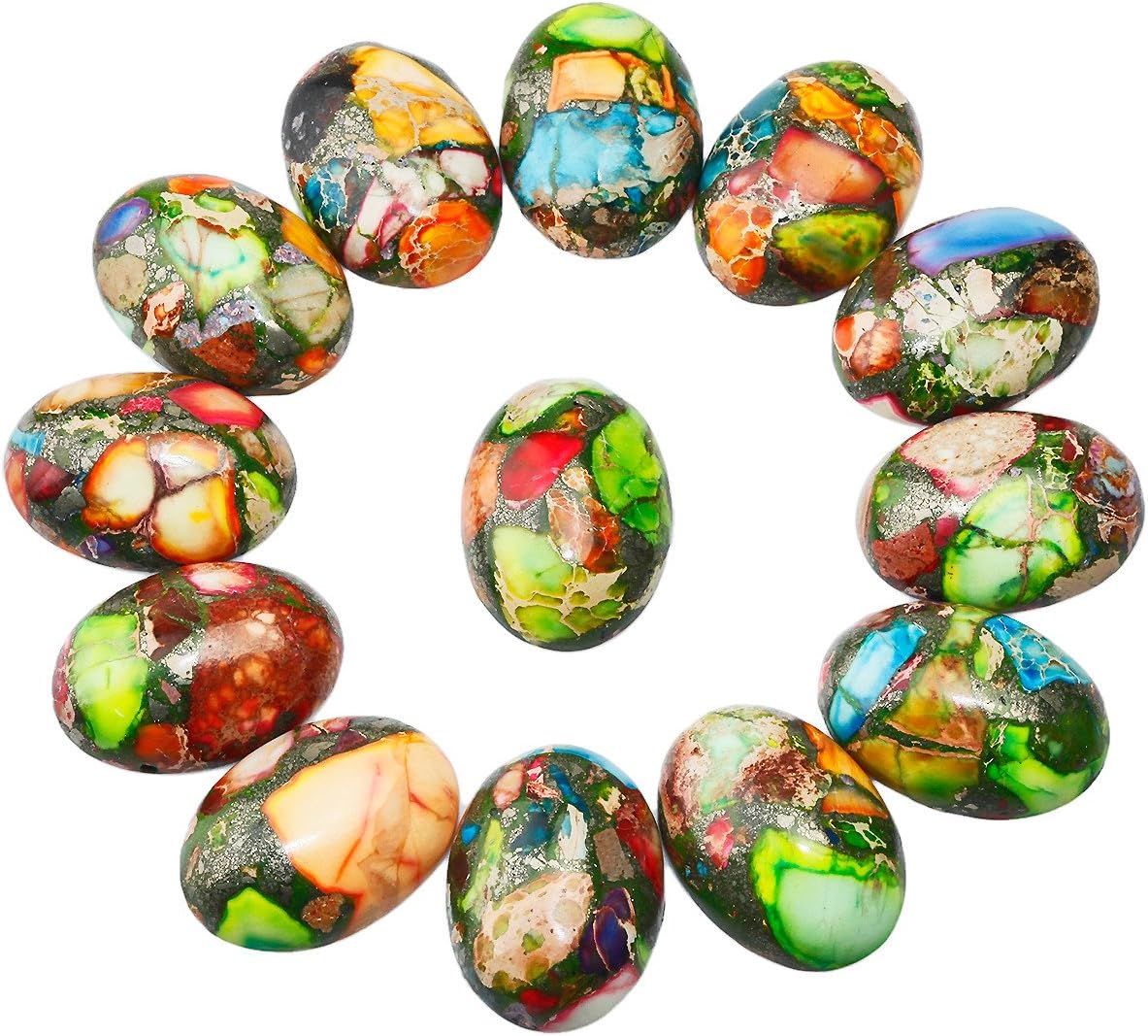 SUNYIK Multicolor Oval Stone Cabochons Flatback Semi-precious CAB for Jewelry Making,Sea Sediment Jasper,18x25mm,Pack of 10