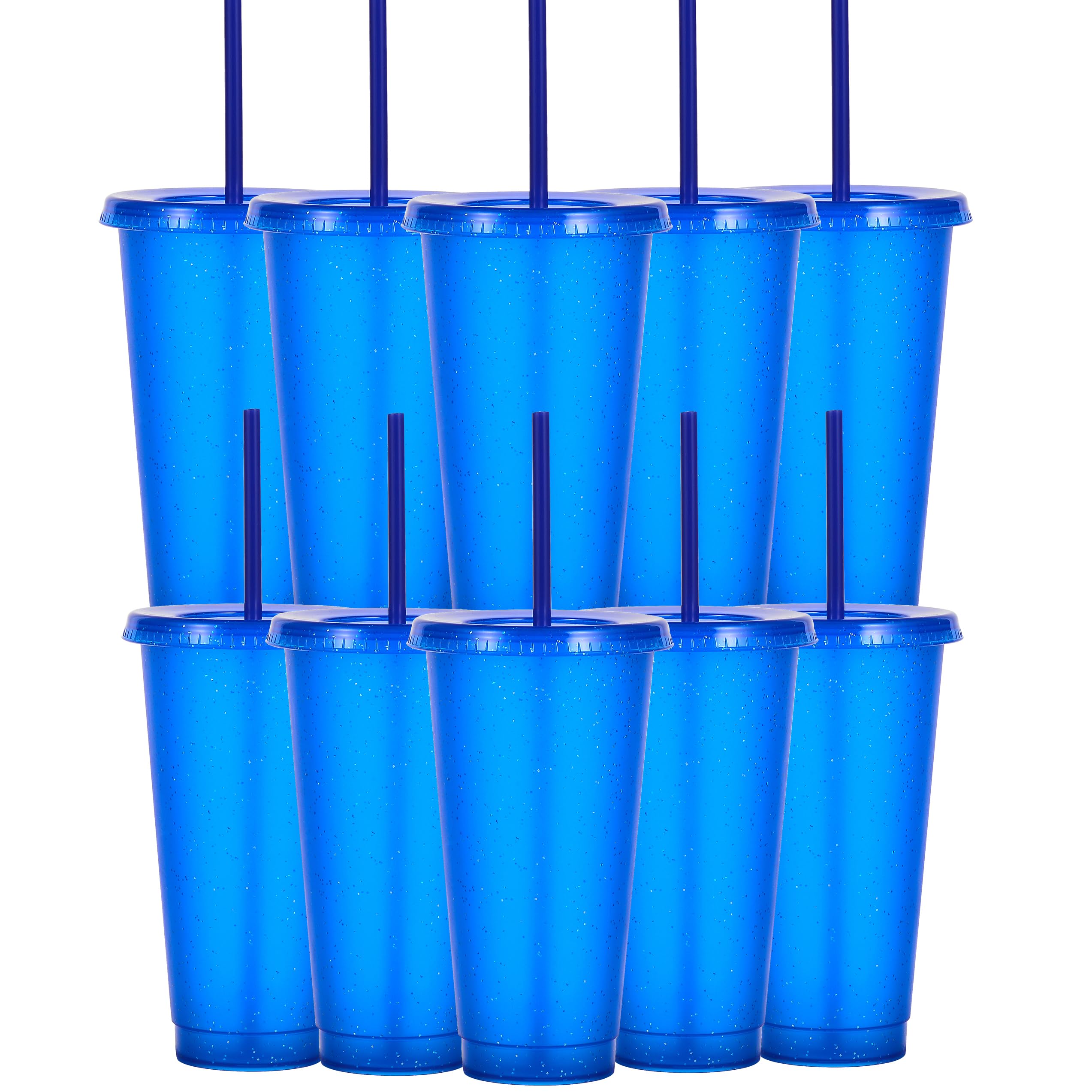 Lot de 10 gobelets en plastique de 710 ml, avec couvercle et paille, pour adultes et enfants, réutilisables, parfaits pour les fêtes, la plage et les fêtes à la piscine (10, bleu marine)
