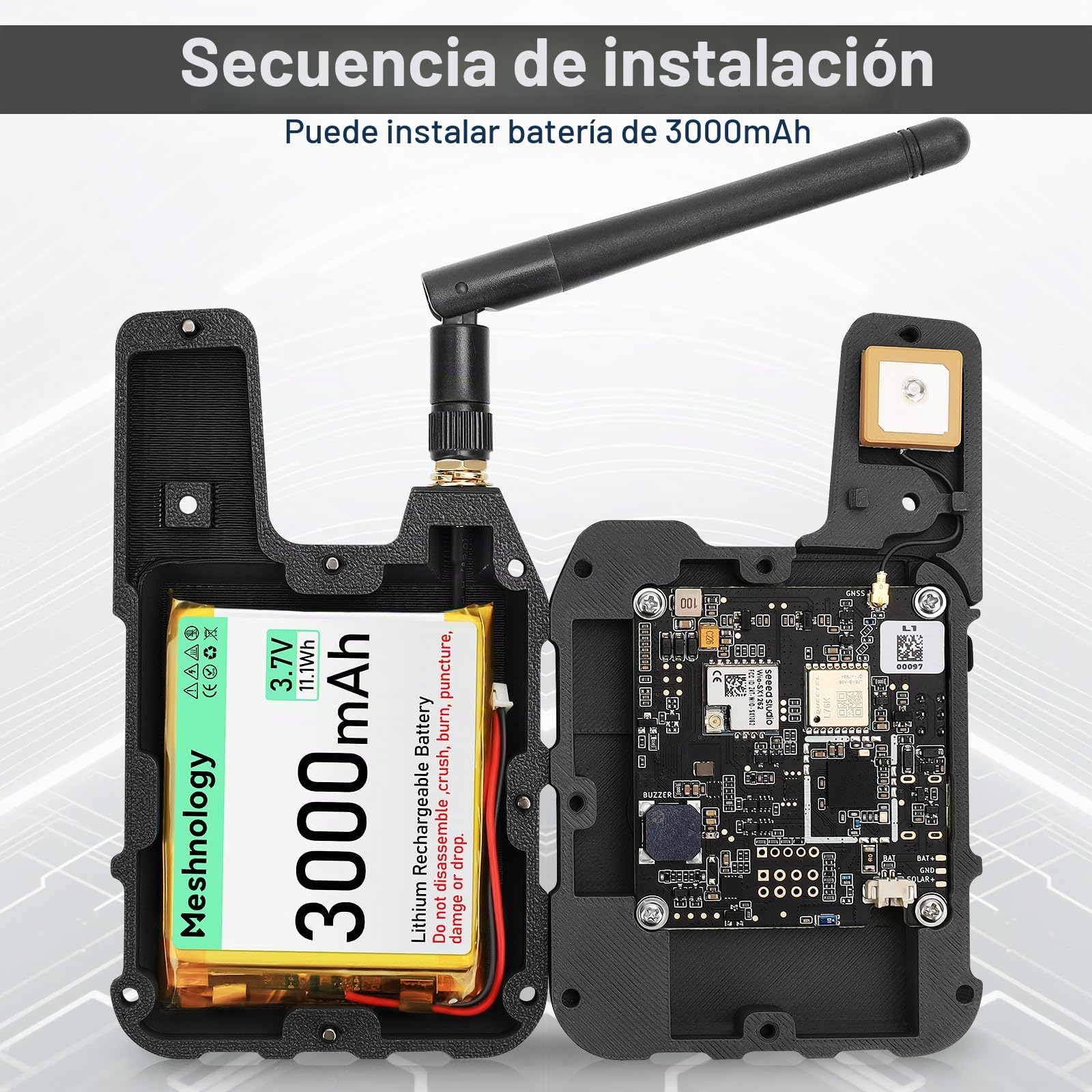 Wio Tracker L1 - Placa con batería de 3000 mAh y juego de funda - Wio SX1262 nRF52840 Kit de módulo para Ar duino Mesh Tastic Lo Ra, Blue Tooth 5.0, GPS GNSS, OLED de 1.3 pulgadas, batería tipo C