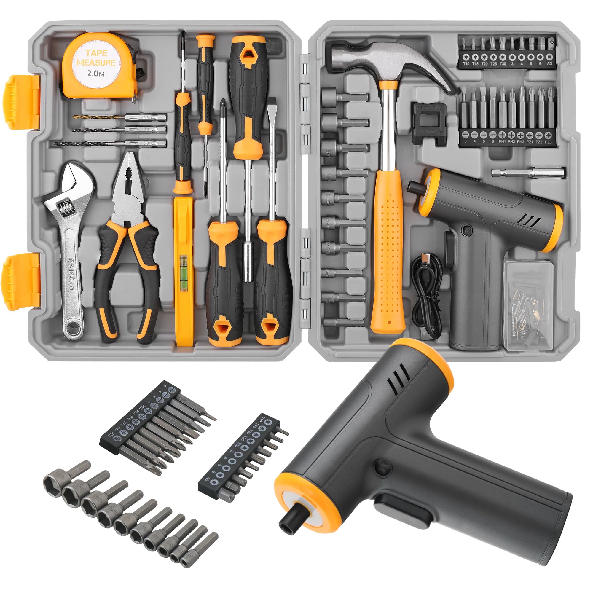Hi-Spec 4V USB Power Screwdriver & Home DIY Tool Kit Set. Cordless, Rechargeable Electric Screwdriver Toolbox Set for Easy Household Repairs — image 1