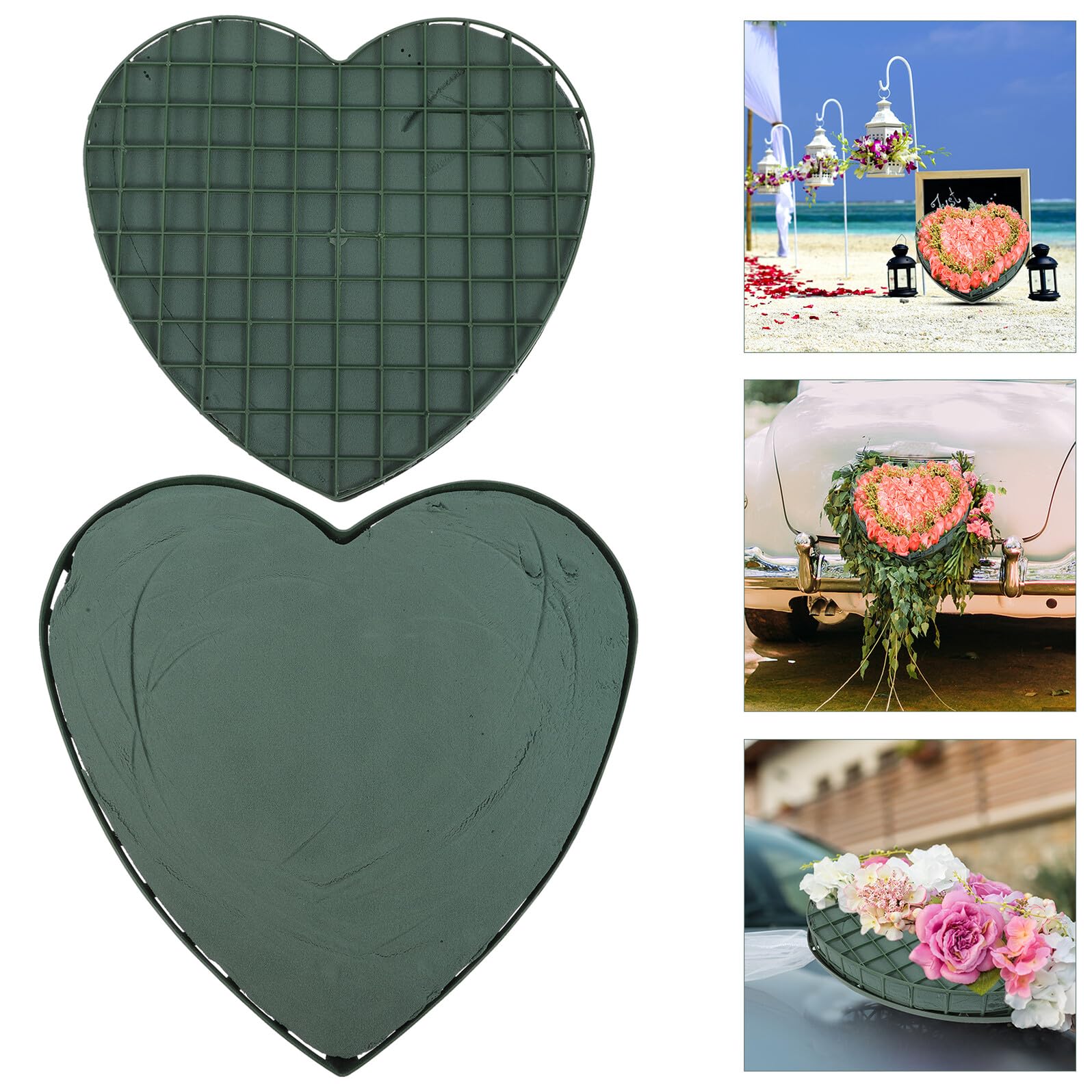Healeved 2 Stück Saugnapf Steckschaum Herzform für Hochzeitsdeko Am Auto Kunststoff und Schwamm Material Einfache Handhabung und Kreative Blumendekoration für Geburtstage oder Hochzeiten