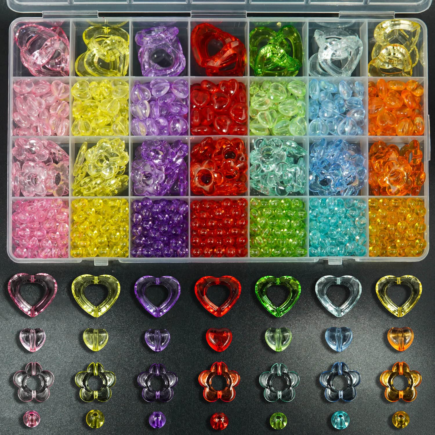 Transparent Color Acrylic Heart Beads Flower Beads Round Candy Bead