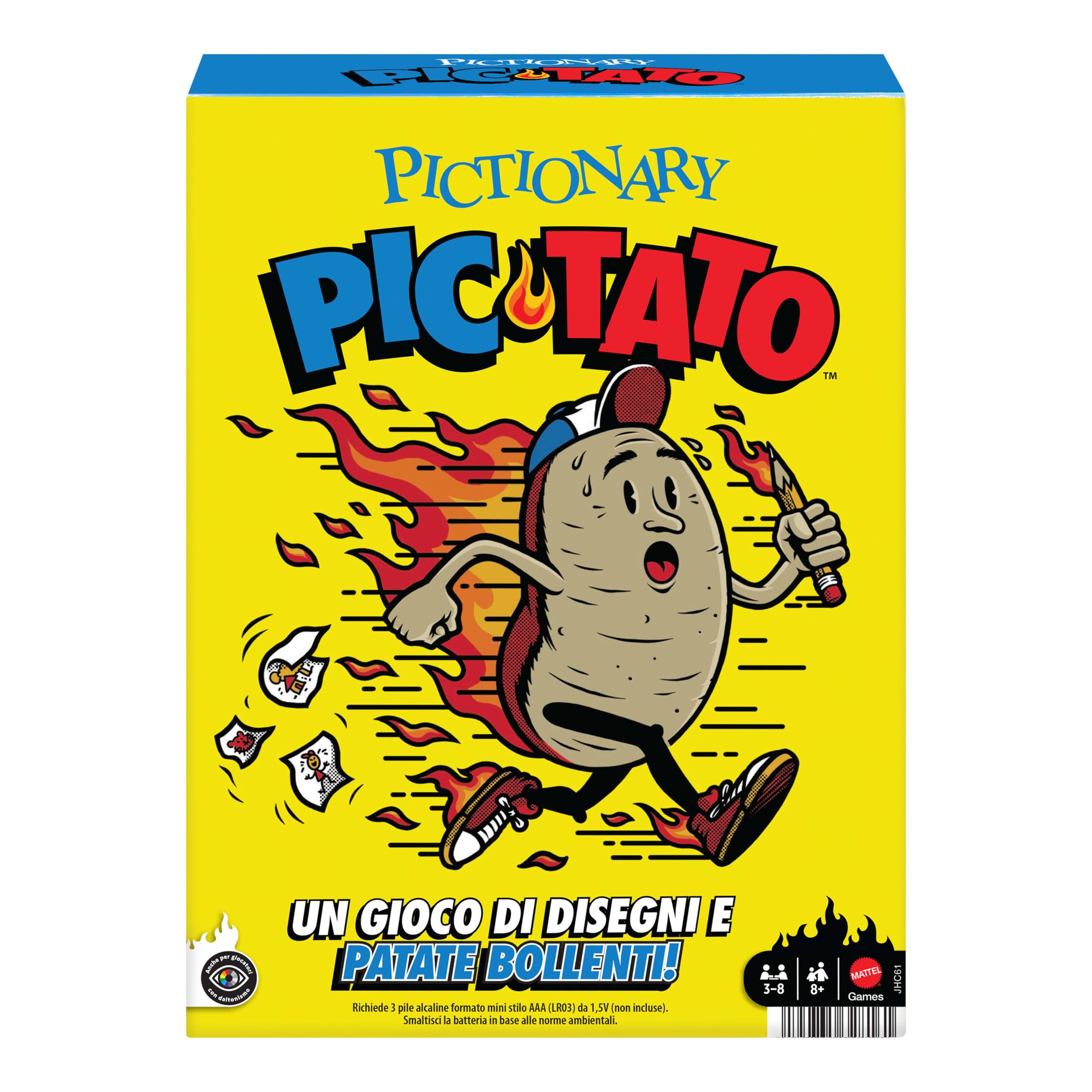 Mattel Games - Pictionary PIC-Tato, Gioco della Patata bollente con indizi in Italiano, pennarelli cancellabili e lavagne​​​​, Parla e riproduce Musica, Giocattolo per Bambini, 8+ Anni, JHC61