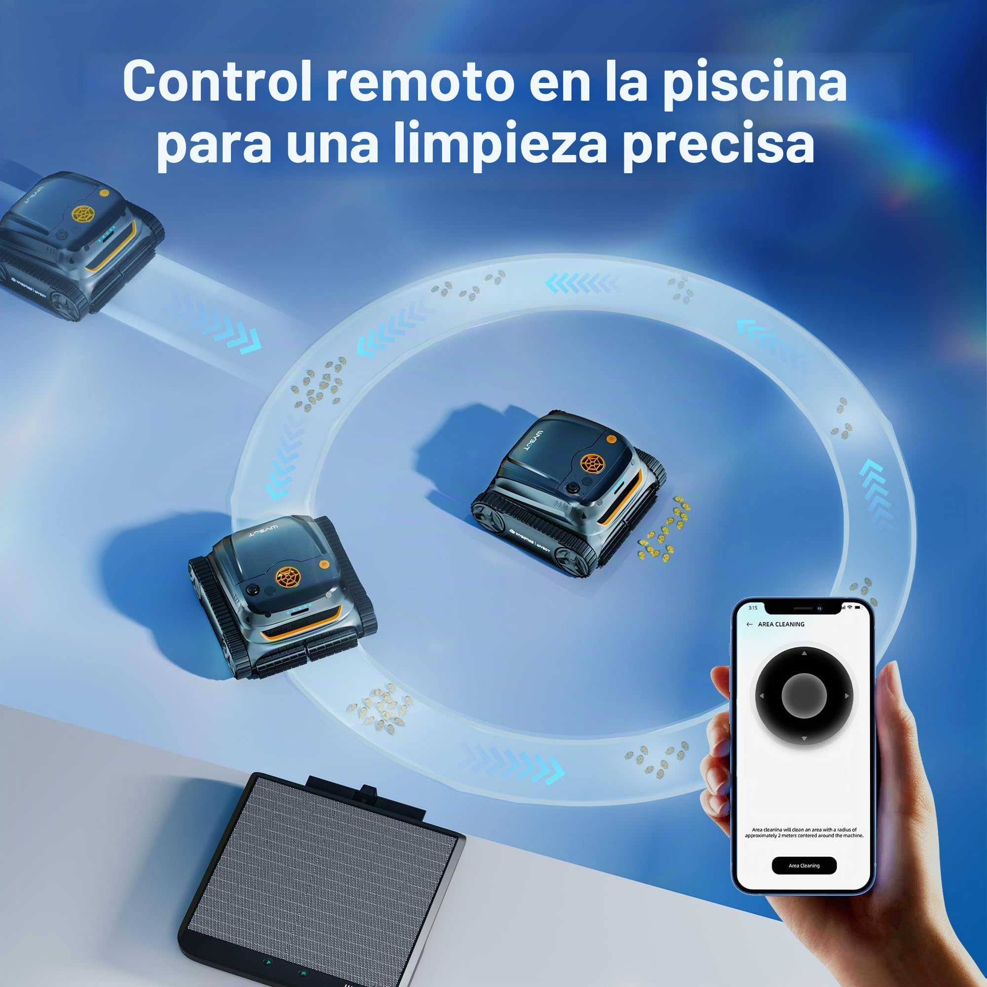 WYBOT S2 Solar Robot para Piscinas, con Plan De Limpieza Inteligente, Limpieza Parcial De Precisión, Retorno Automático Y Carga Solar, Sistema De Adsorción 3D, Covers 300 m² (Gris/Naranja)