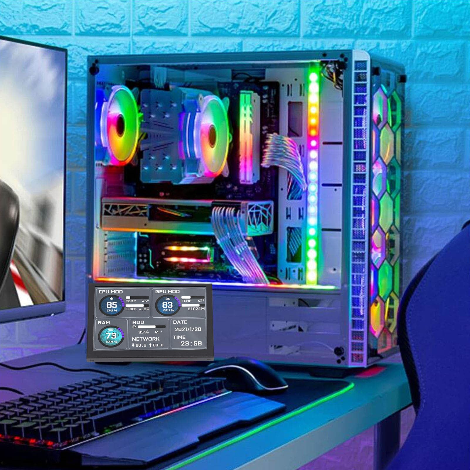 Generic Tema Dinamico Supportato USB Type C Display della Temperatura del Computer Schermo Secondario PC da 5" per , Layout e Temi Personalizzabili per gli Appassionati del Fai da Te