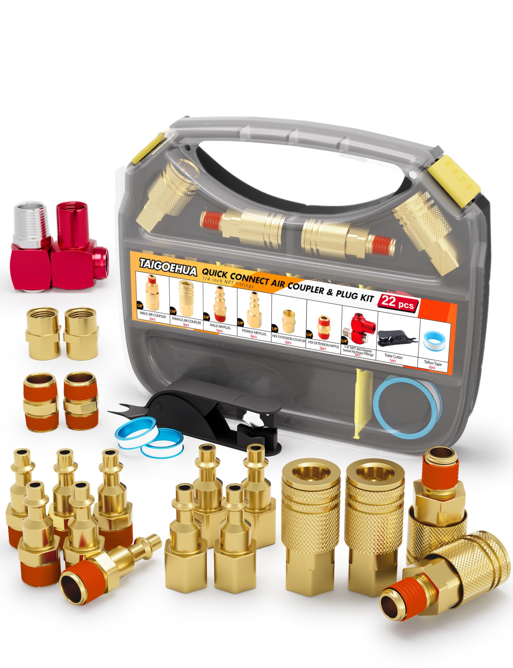 22 Pcs 1/4" NPT Air Compressor Fittings Kit, Quick Connect Coupler Plug Set