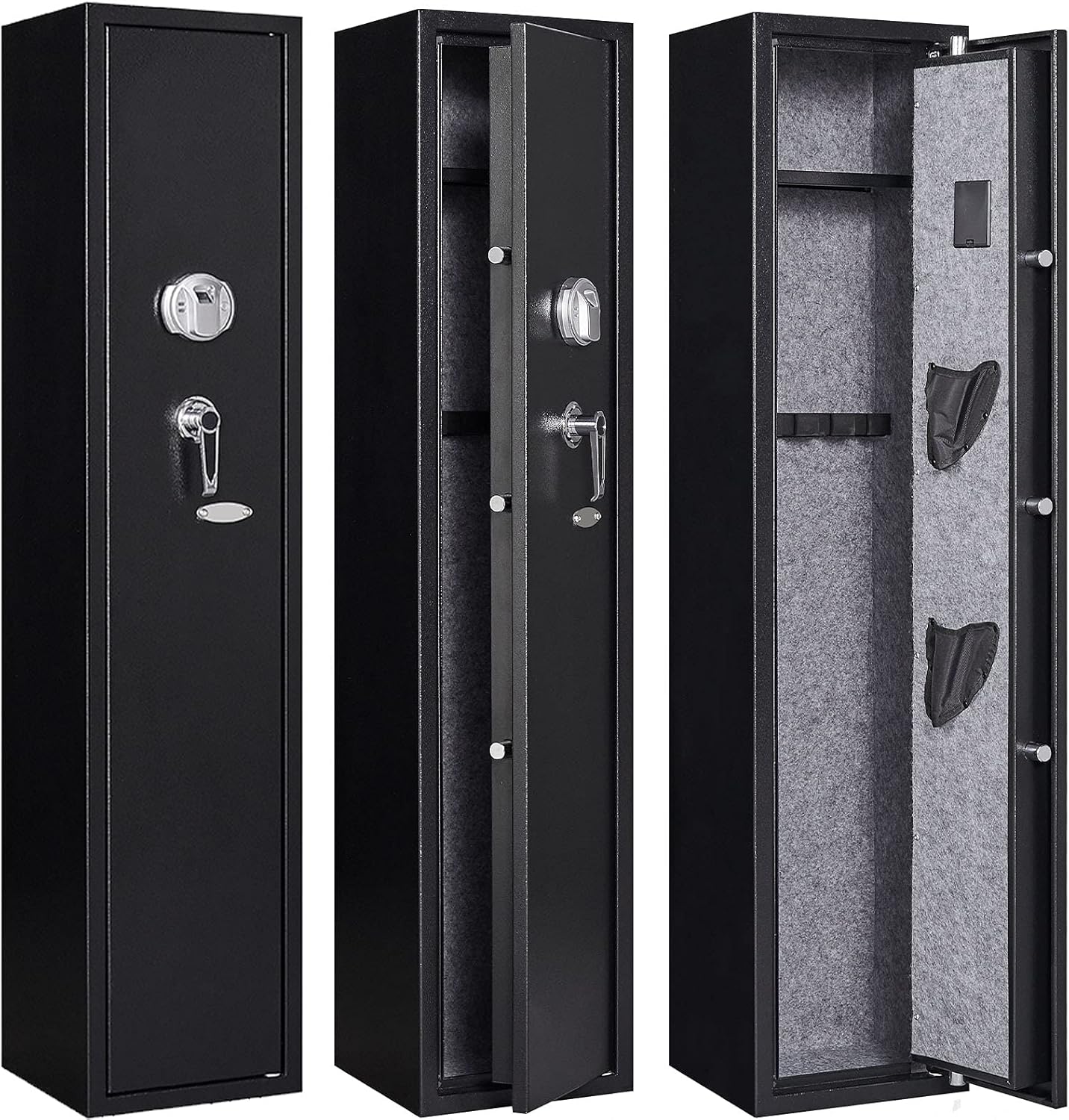 KAER Biometric Fingerprint Rifle Gun Safe & Cabinets,Quick access security gun cabinet for 3-5 home rifles,Built-in Pistol Pocket and Removable Storage Plate. - - 