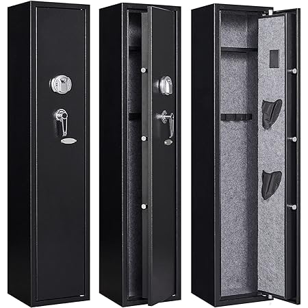 KAER Biometric Fingerprint Rifle Gun Safe & Cabinets,Quick access security gun cabinet for 3-5 home rifles,Built-in Pistol Pocket and Removable Storage Plate.