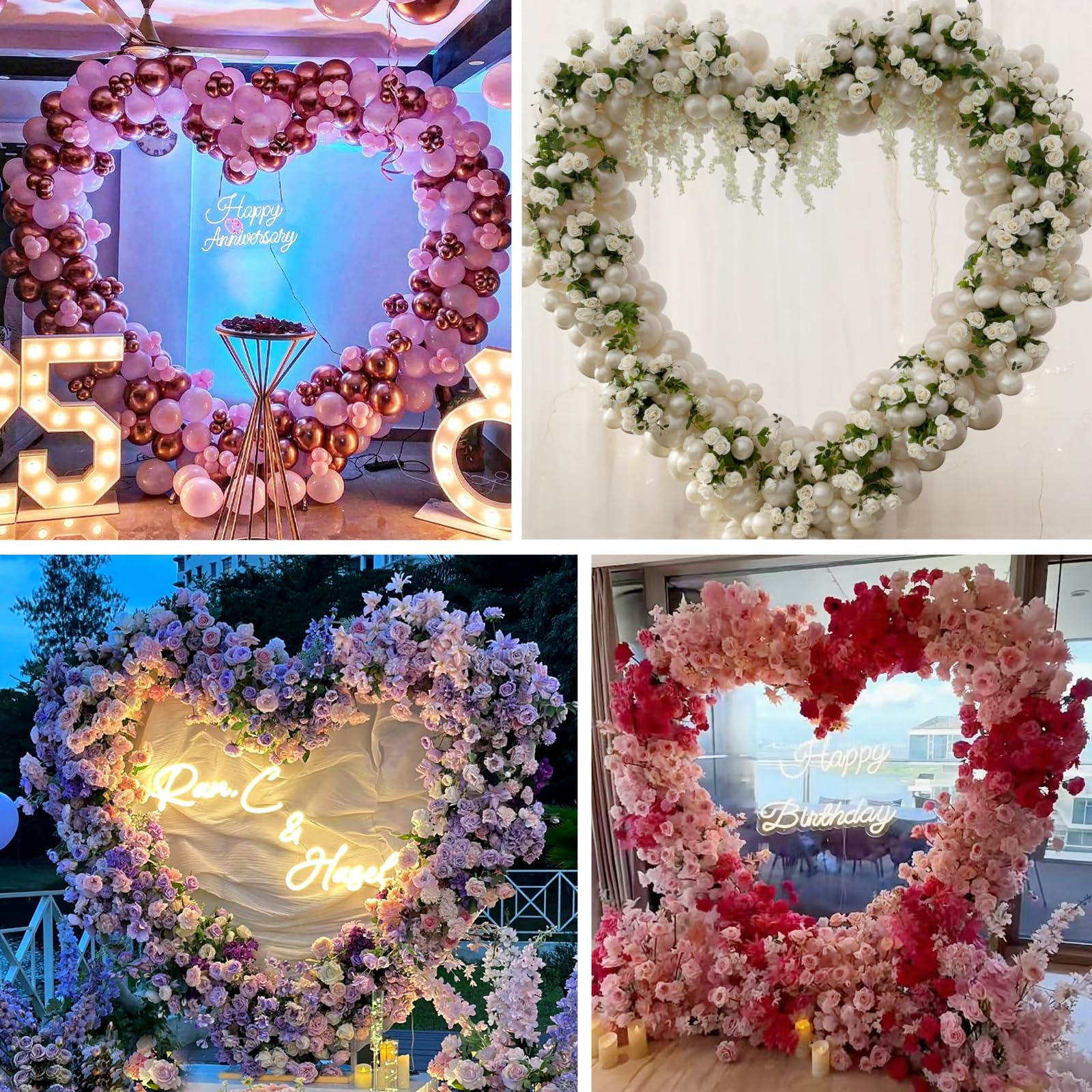 Metall-Herz-Hintergrundständer, Herz-Ballonbogen, Hochzeitsbogen für Antragszeremonie, Valentinstag, Verlobung, Geburtstag, Party, Gartendekoration (weiß)