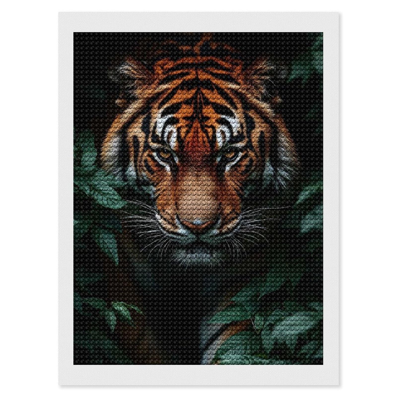Junmoney Tiger Portrait in The Jungle 5D Diamond Painting Kit 12"x16", Relaxing DIY, Mindful Craft Project, Full Kit Included, Thoughtful Present
