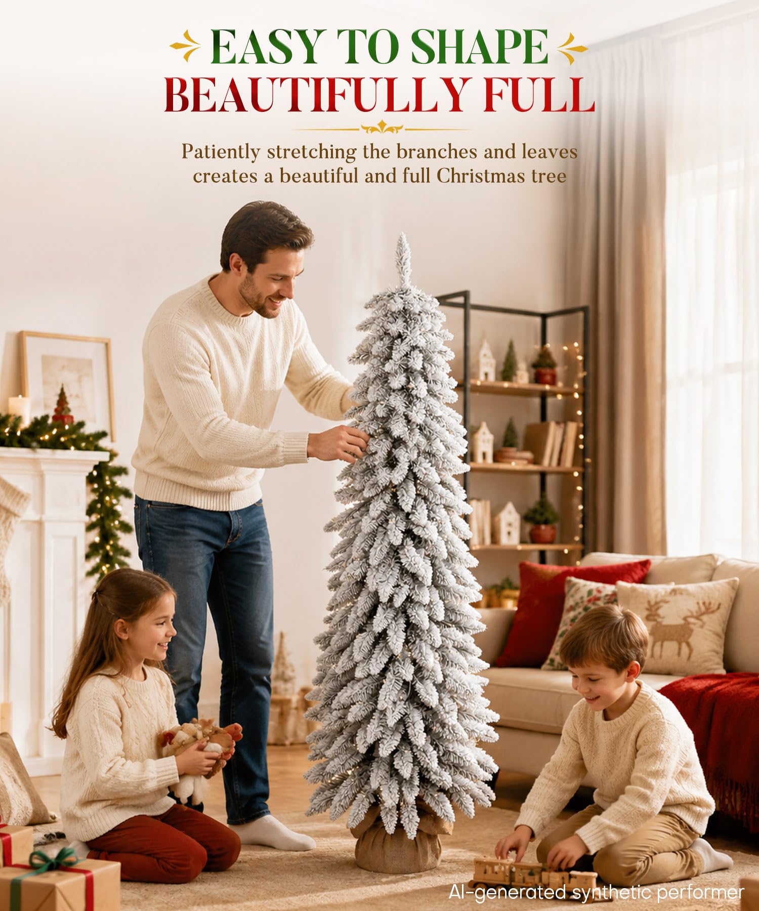 Yorbay Sapin de Noël Artificiel 150cm avec Neige: Sapin Slim en PVC avec Éclairage LED et Socle en Ciment – Décoration de Noël pour la Maison Bureau Commerce