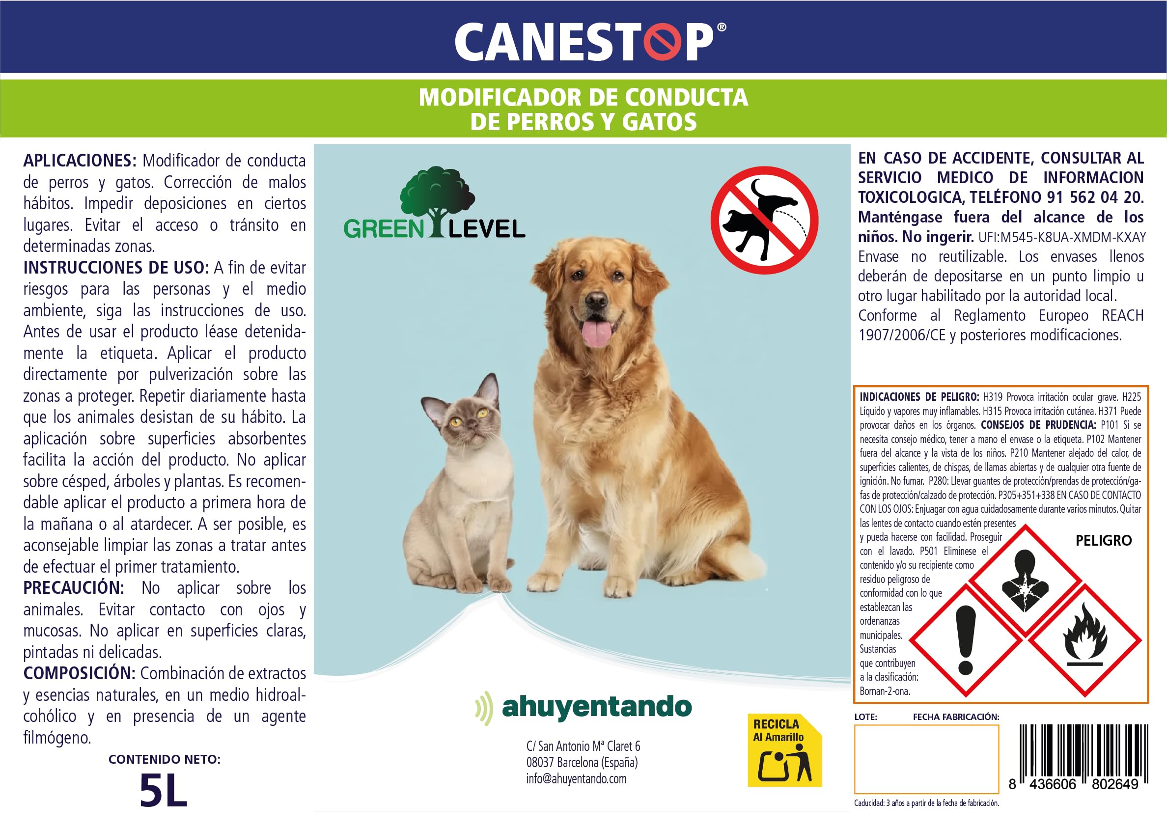 Hundeabwehrmittel | Flüssigkeitsverhaltensmodifikator | Fassaden | Training | Canestop 5 l