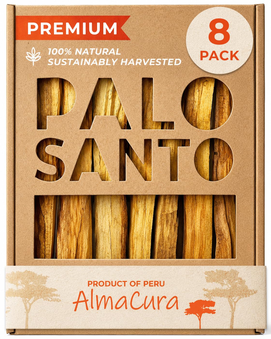 AlmaCura Palitos de palosanto (8) Incienso con Certificado Puro de Forma ética y sostenible cosechado de árboles caídos en Perú (no Ecuador). Protección, meditación, Alivio, curación, Limpieza