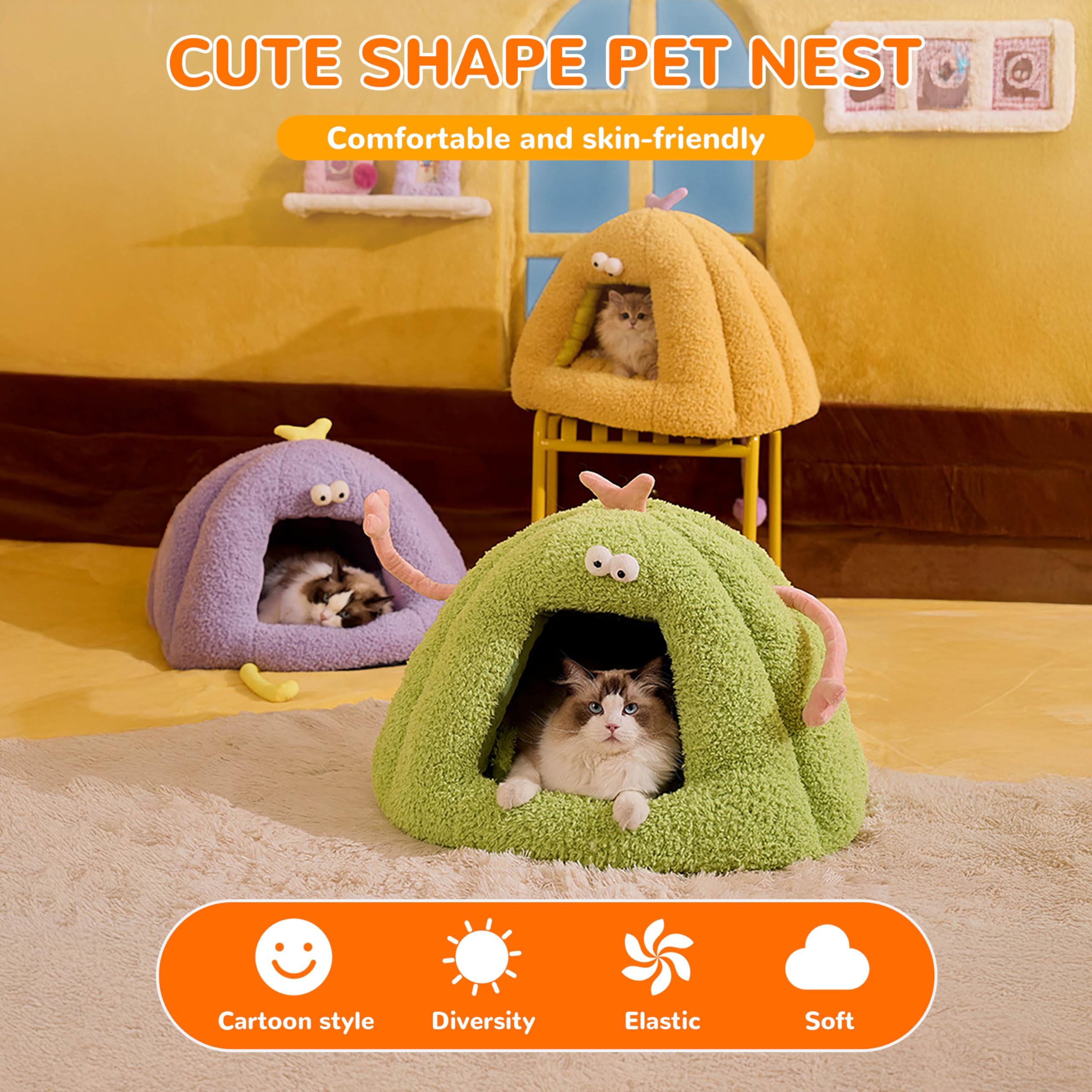 Niche pour chat – Tente confortable pour chats et petits chiens, lit igloo chaud avec coussin amovible lavable – Nid d'intérieur doux pour chiots