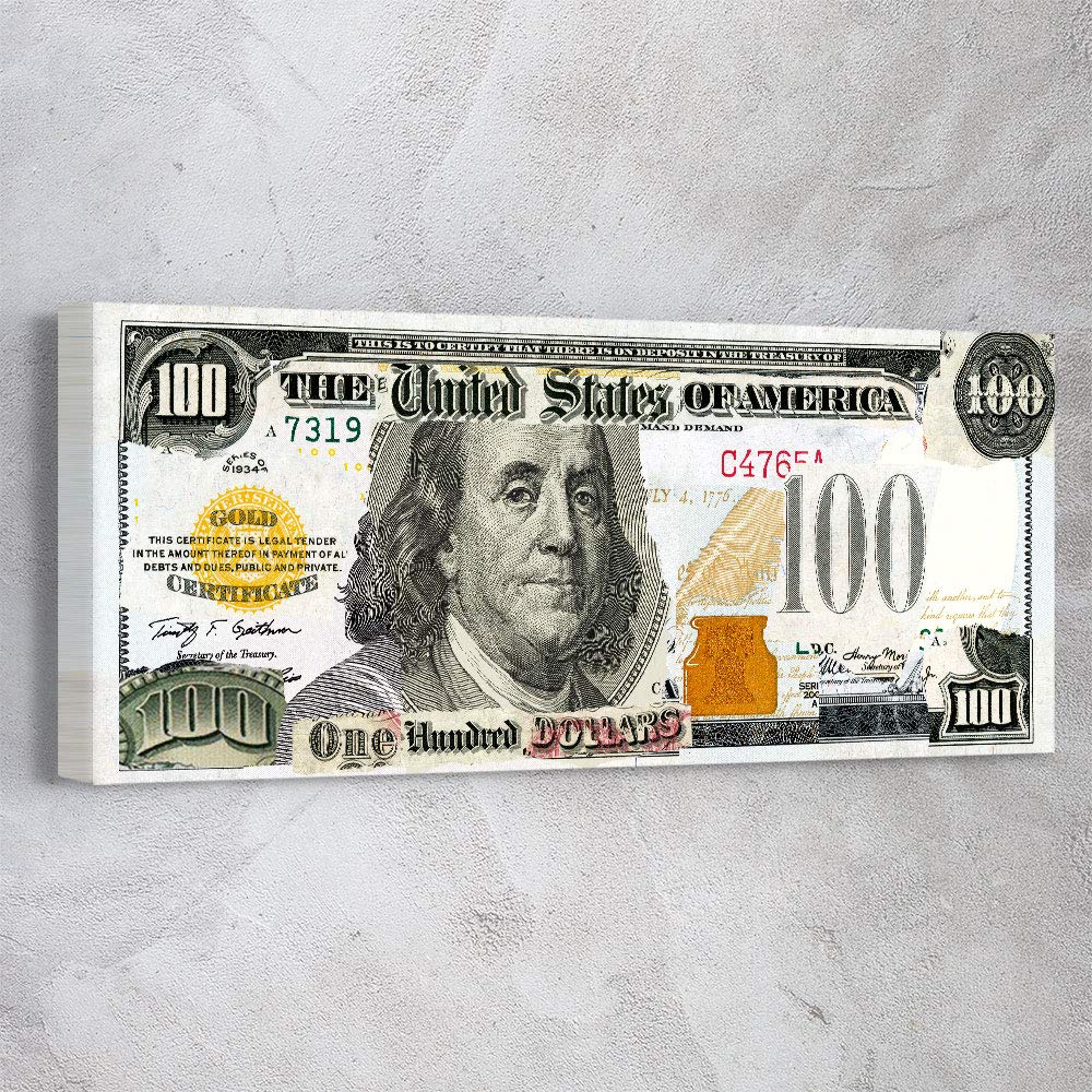 Awesometik" 100 Dollar Bill Money Press Design Canvas Print Art Home. Ready To Hang. Made In USA (Almighty Old Benjamin Dollars)