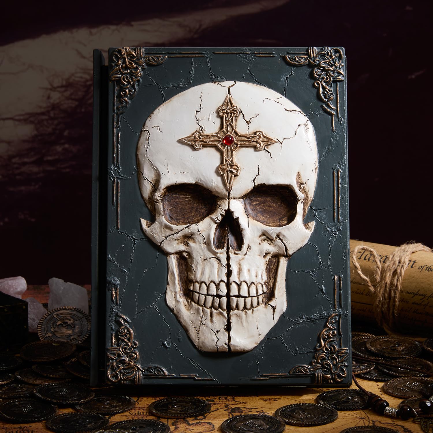 Gothic Skull Embossed Journal - Vintage Pirate Notebook with Floral Bone Cover, grimoire,Thick Paper for Drawing & Poetry, Gift for men and Women