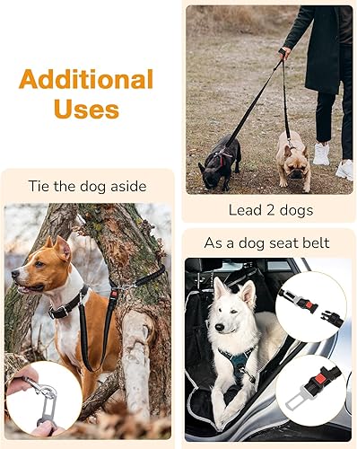 Miniatura 6 de Pecute Correa para perro manos libres con bolsa, riñonera con almohadillas suaves, asas dobles y elástico duradero para caminar, cinturón de