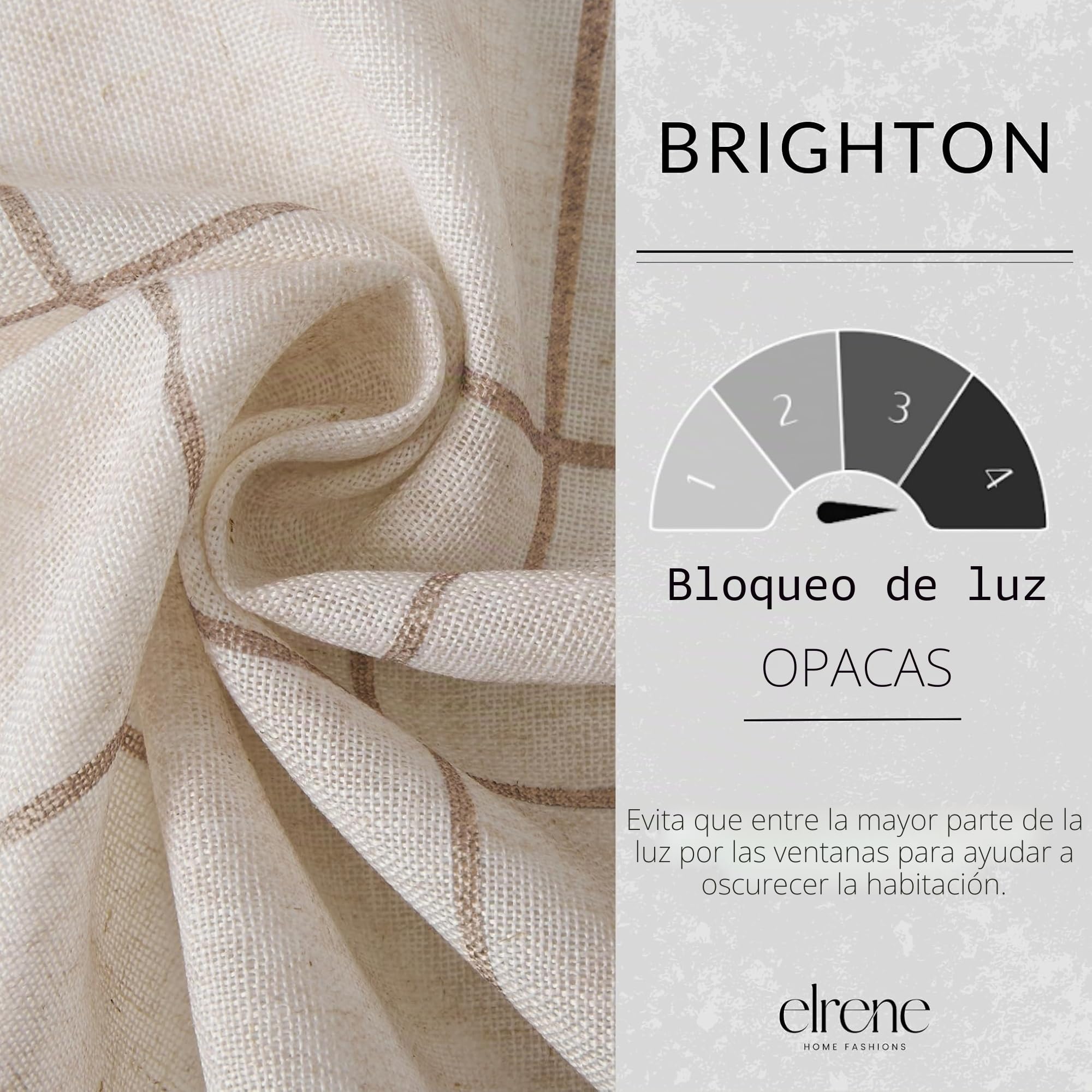 Elrene Home Fashions Brighton - Cortina Opaca a Cuadros para Ventana de Sala de Estar y Dormitorio, con pestañas de Bolsillo para Barra, 52 x 84 Pulgadas, Lino, 1 Panel