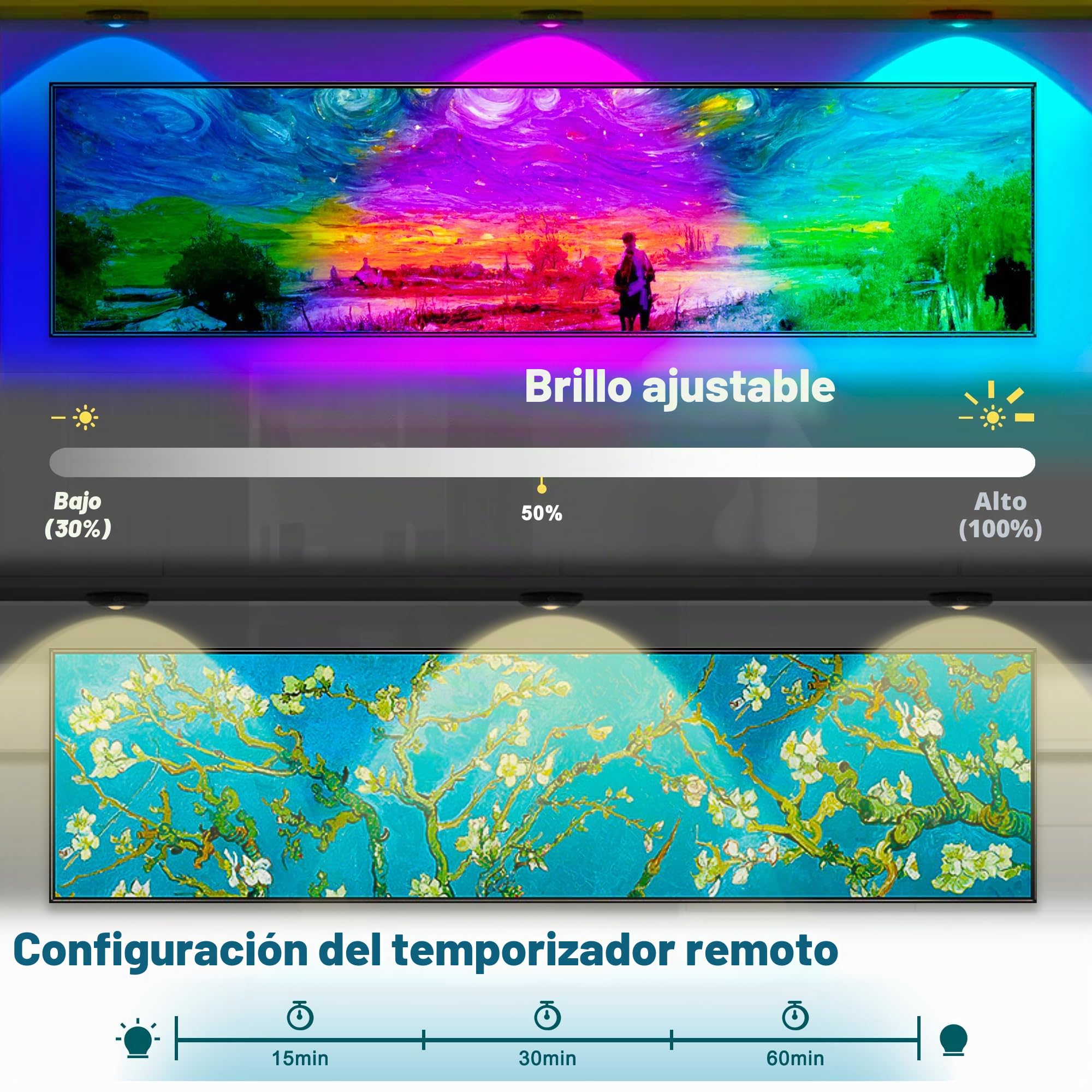 Zeadio luces de gabinete con control remoto, LED iluminación de techo recargable con pulsador de empuje suave y pulsador dimmable para sala de estar, dormitorio, despensa, etc (Paquete de 6)