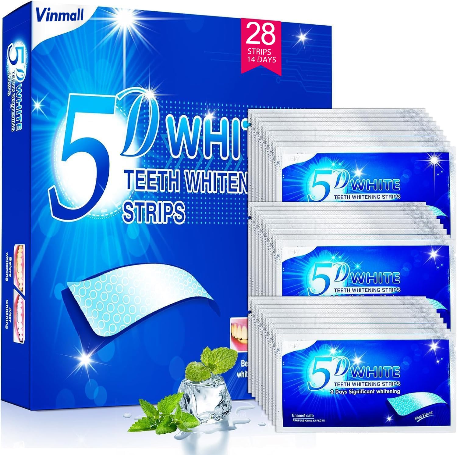 Bleaching Zähne White Stripes Zähne, Vinmall Zahnaufhellung Whitening Strips, zahnbleaching aufhellung, Professionelle zahnweiss bleaching stripes, Minze Geschmack, Schnelles Entfernen Aller Flecken
