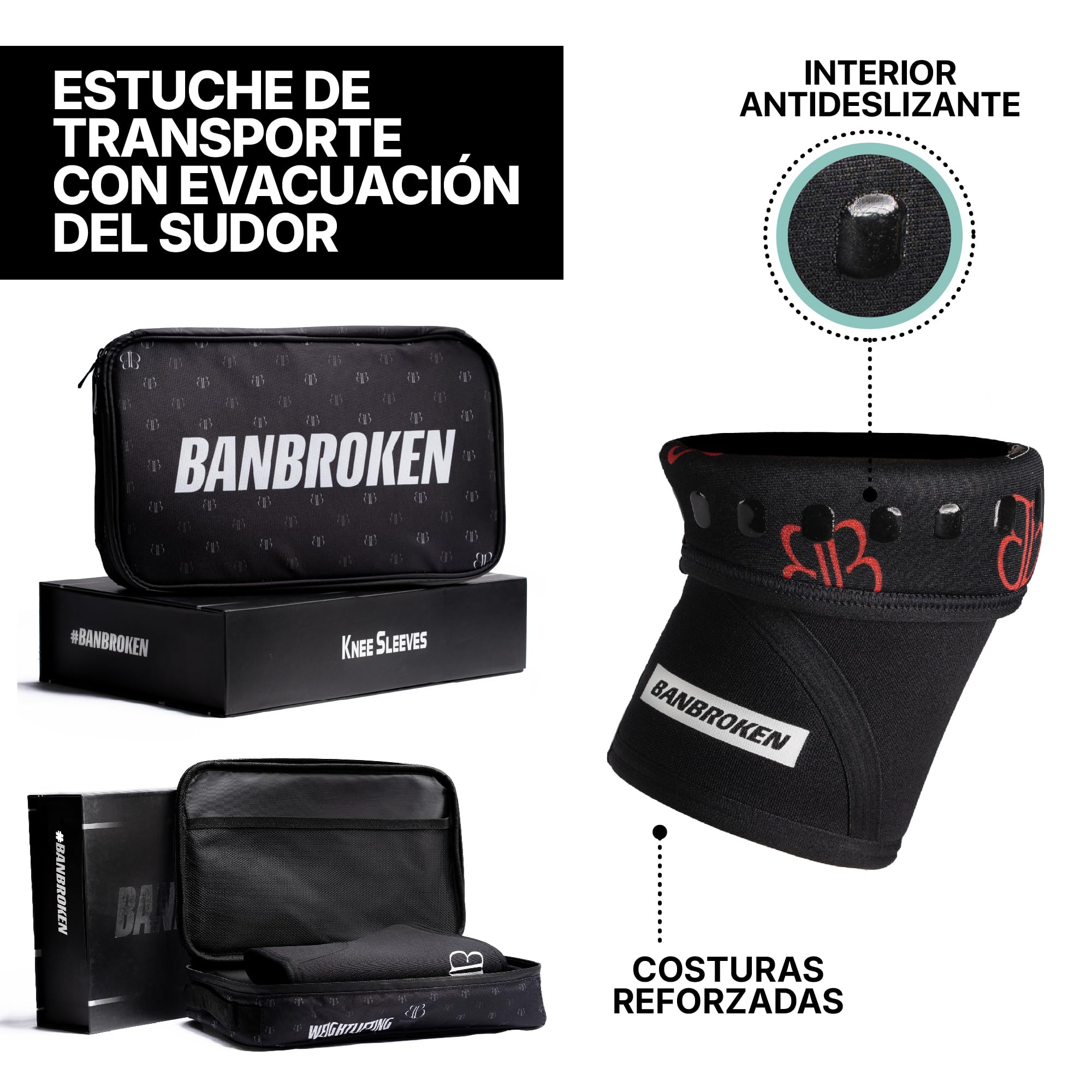 Banbroken | Rodilleras de Neopreno Pro V | Cross Training y Powerlifting | Material Premium | Soporte para menisco y ligamento | Levantamiento de pesas | 7 mm | 2 uds | L | Negro