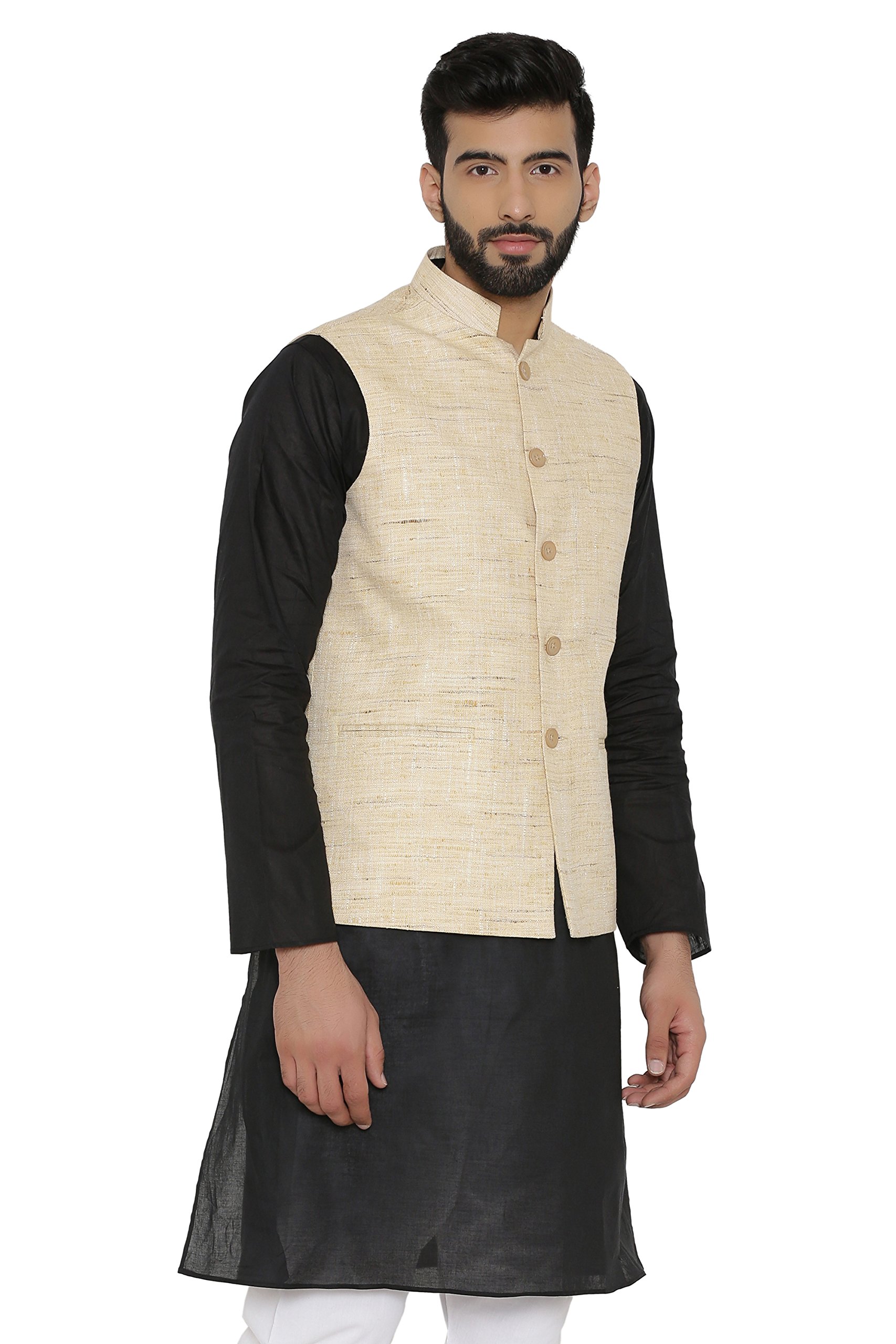 WINTAGE Men's Pista Tailored Fit Party/Festive Indian Nehru Jacket Vest Waistcoat : Beige 2