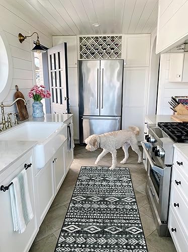 Miniatura 3 de Lahome Alfombra marroquí moderna, lavable de 2 x 6 pies, antideslizante, color blanco y negro, alfombra de baño, alfombra de pasillo suave de pelo